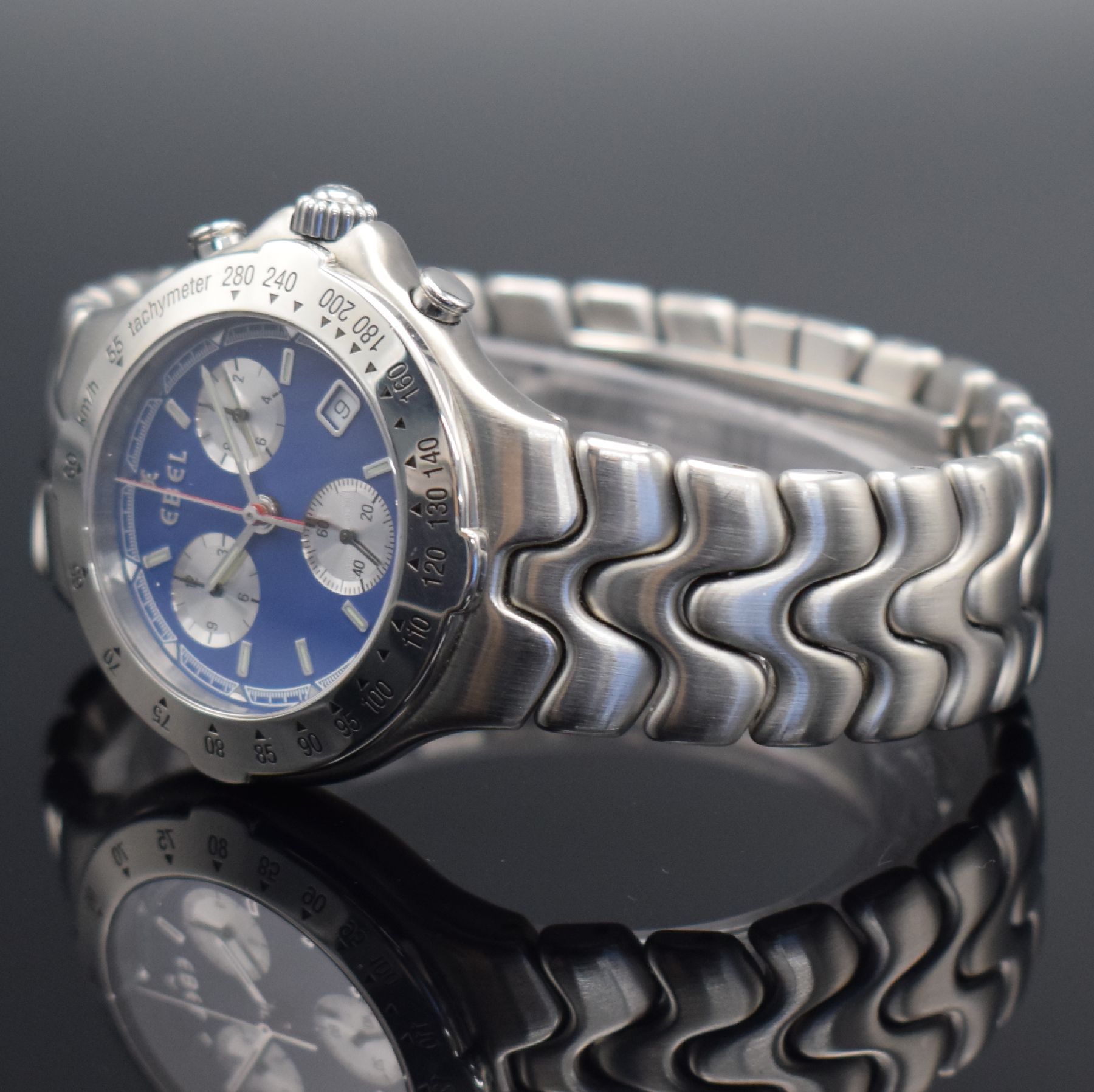 Detail d: EBEL Sportwave Herrenarmbanduhr m. Chronograph in Stahl, quarz, Ref. 9251641, Boden verschr., orig. Gliederband m. dopp. Faltschl., Lünette m. ...