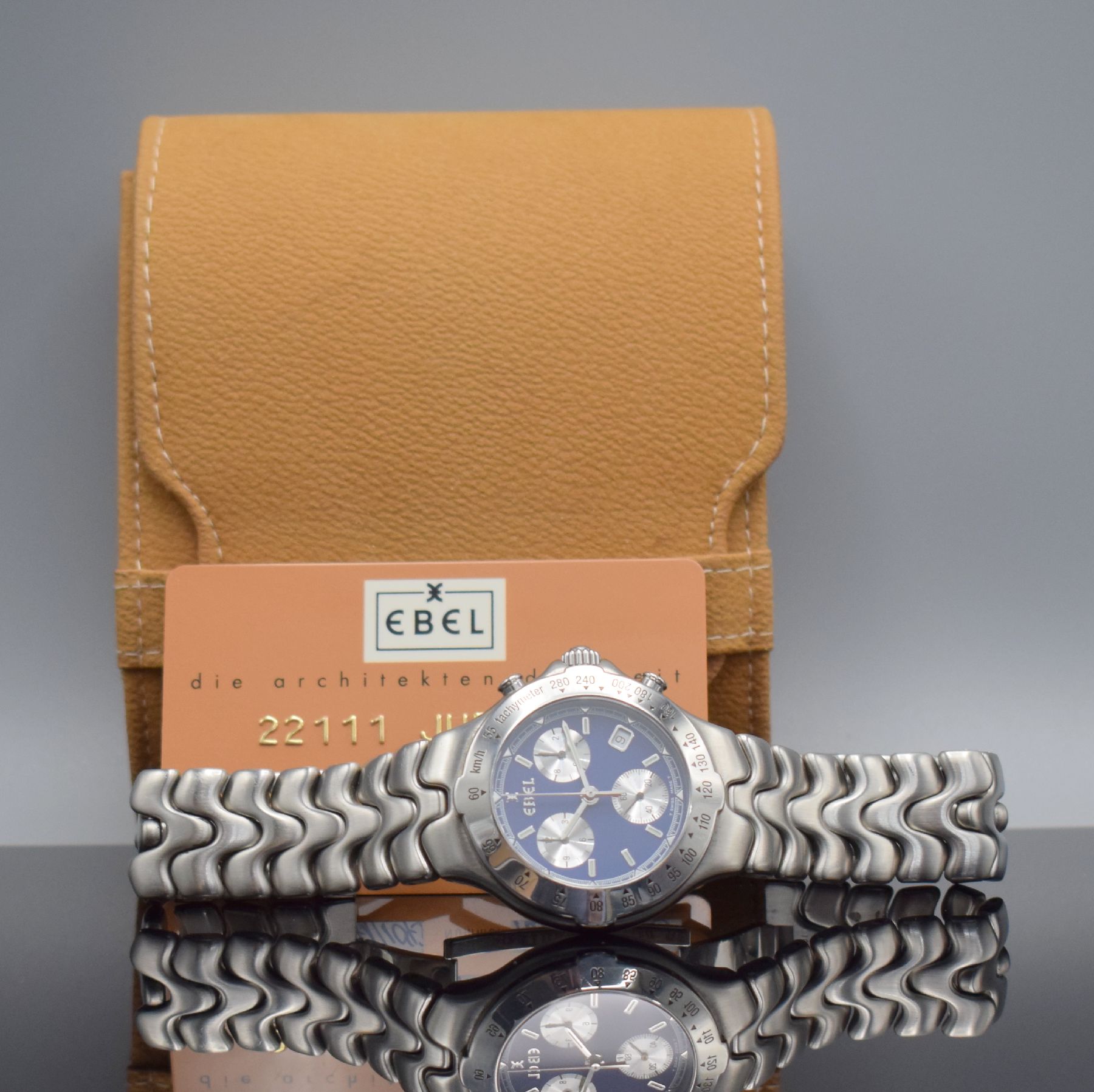 Detail h: EBEL Sportwave Herrenarmbanduhr m. Chronograph in Stahl, quarz, Ref. 9251641, Boden verschr., orig. Gliederband m. dopp. Faltschl., Lünette m. ...
