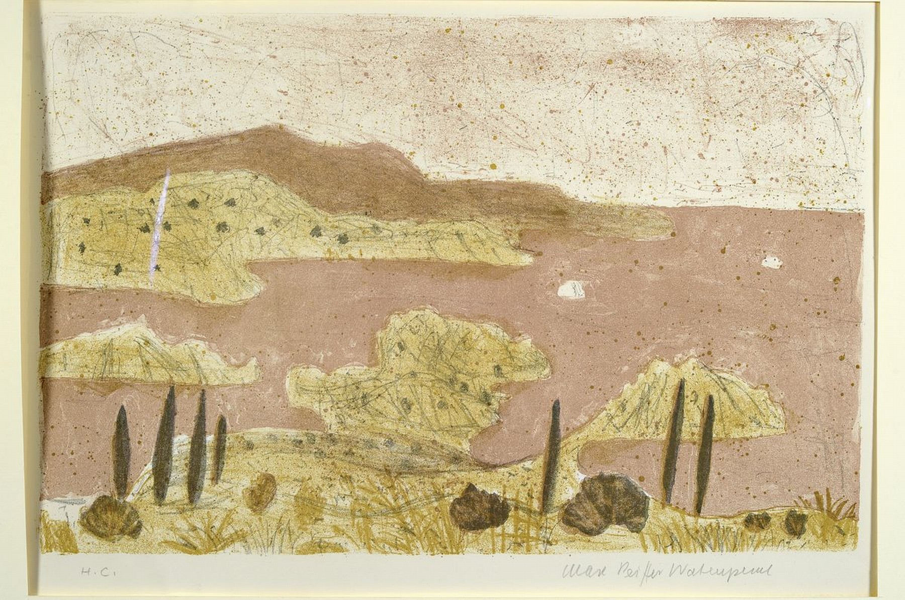 Detail k: Max Peiffer-Watenphul, 1896 Weferlingen-1976 Rom, Toskanische Landschaft, Farblithografie, handsigniert, bezeichnet H.C., ca. 28x42cm, Blattgr. ca. ...