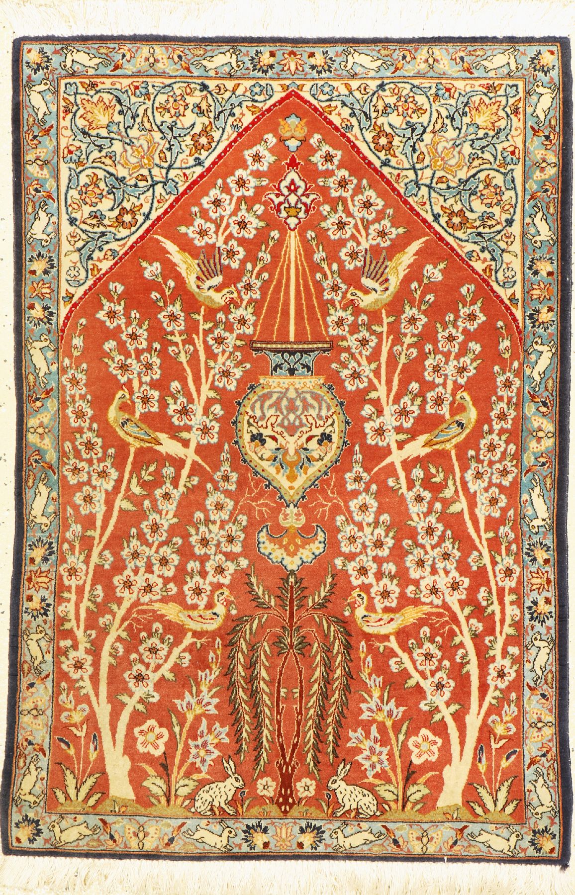 Esfahan fein, Persien, ca. 60 Jahre, Korkwolle auf Seide, ca. 92 x 64 cm, ca. 1,0 Mio. Kn/qm, EHZ: 2