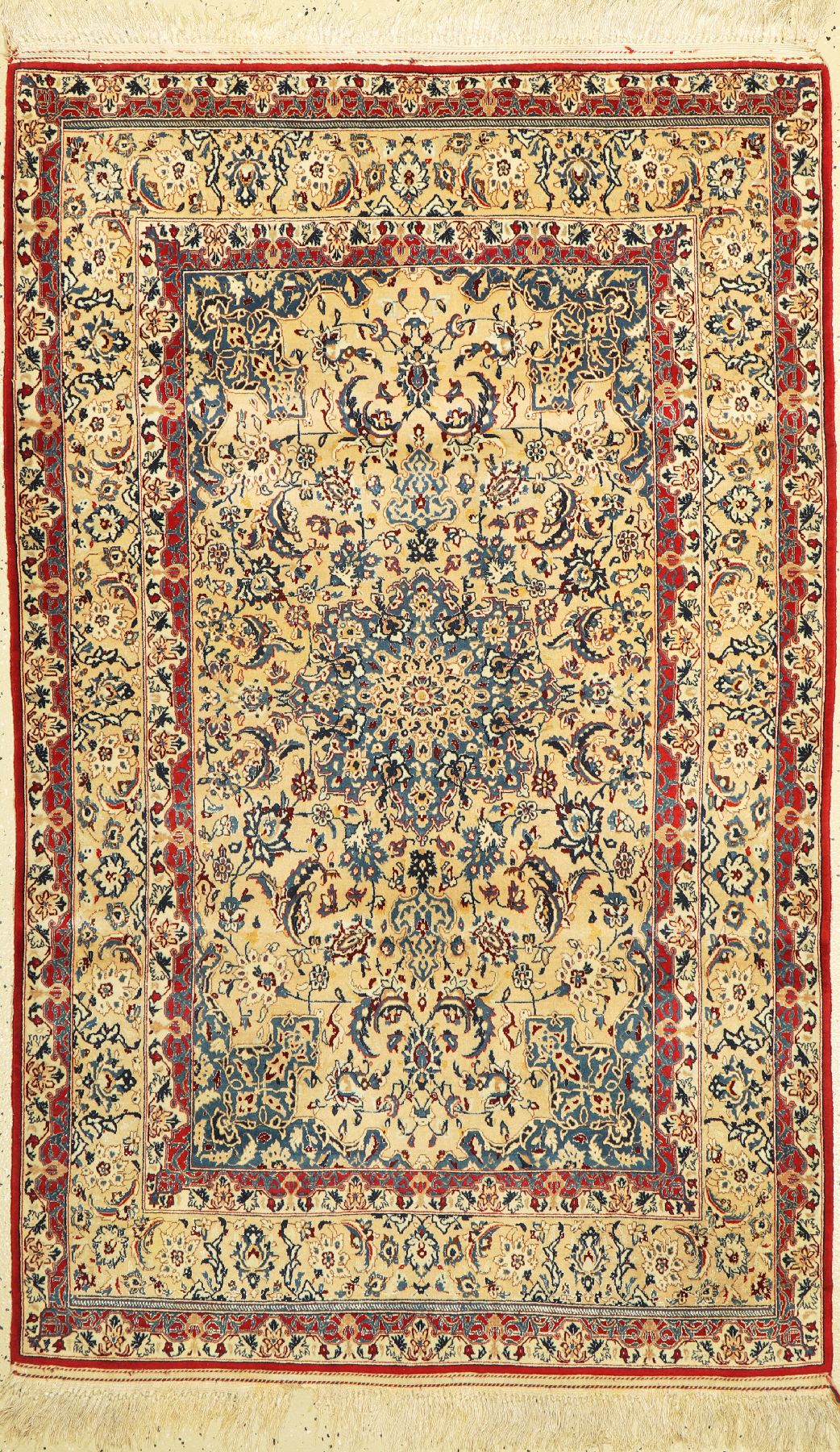 Feiner Nain Tudeschk, Persien, um 1950, Korkwolle mit Seide geknüpft auf Seide, ca. 172 x 110 cm, ca. 1 Mio Kn/qm, EHZ: 2 Sehr guter Zustand.