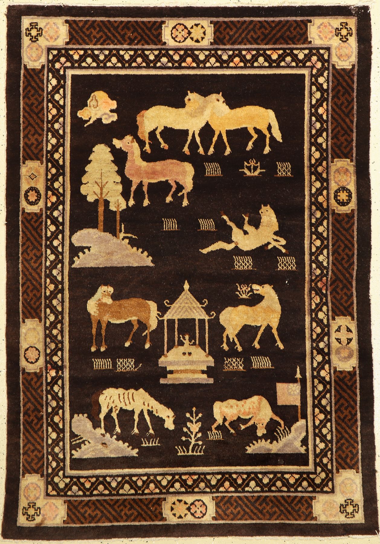 Antiker Pao Tow, China, um 1900, Wolle geknüpft auf Baumwolle, ca. 180 x 125 cm, EHZ:2-3