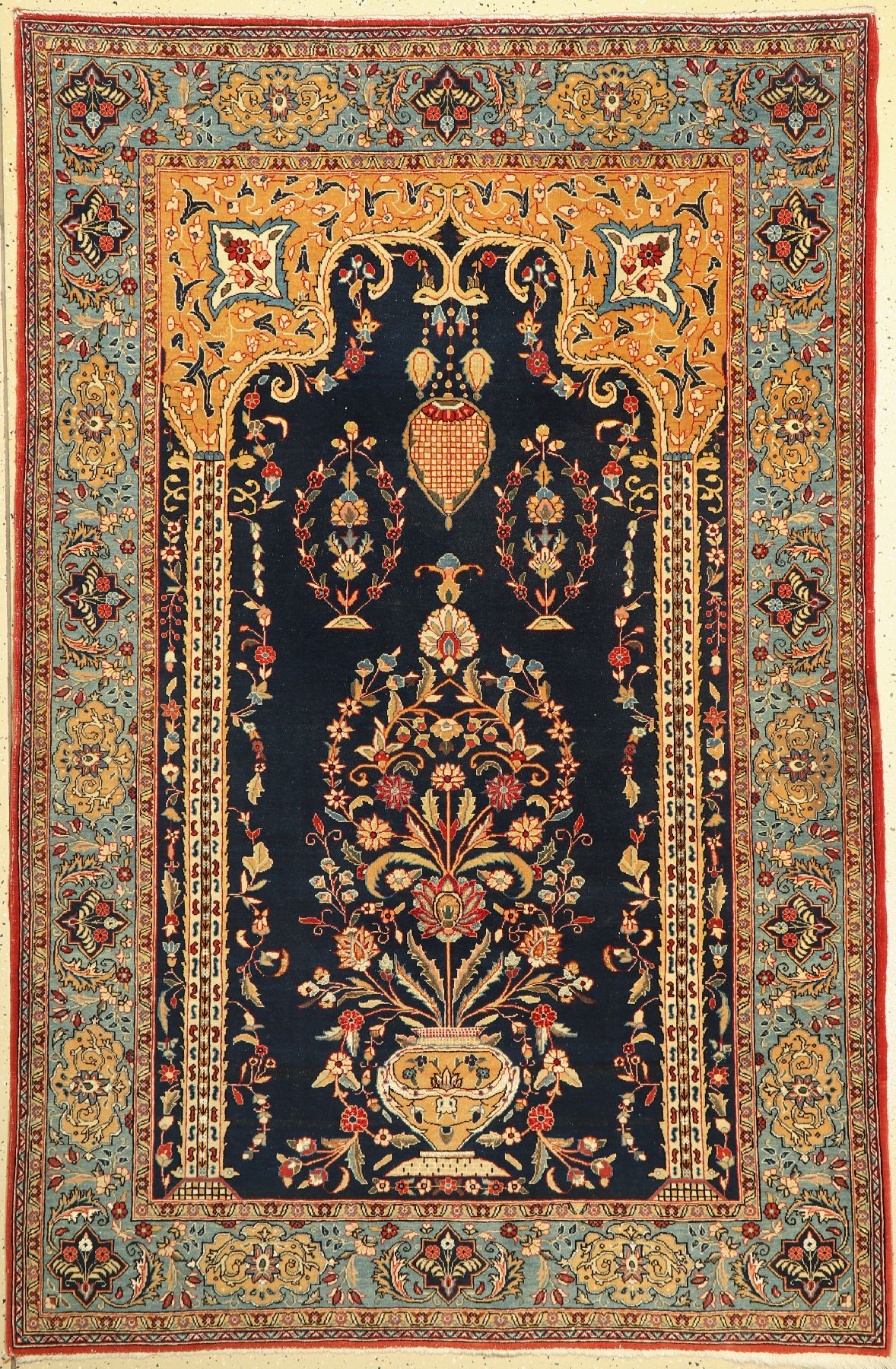 Ghom Kork alt, Persien, um 1950, Korkwolle mit Seide geknüpft auf Baumwolle, ca, 215 x 142 cm, EHZ: 2-3
