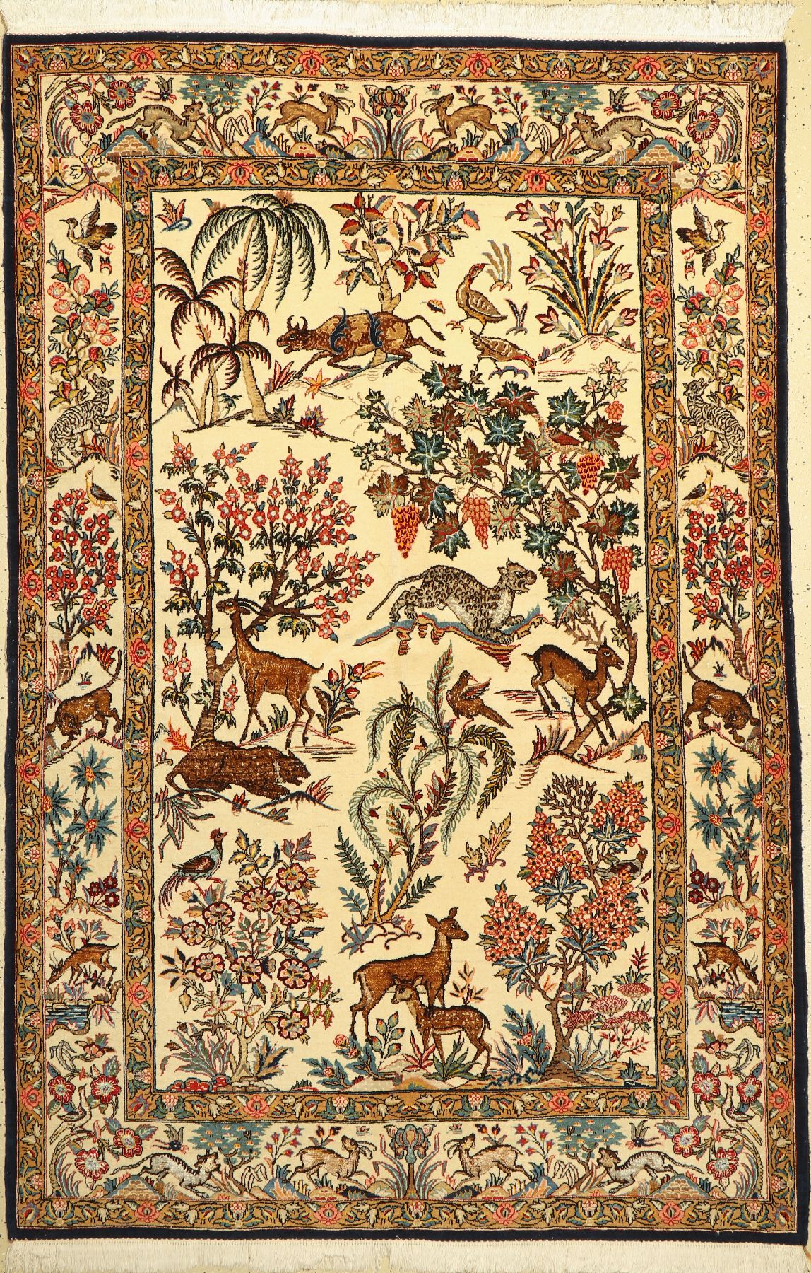 Ghom Kork fein, Persien, ca. 50 Jahre, Korkwolle mit Seide geknüpft auf Baumwolle, ca, 214 x 140 cm, EHZ: 2