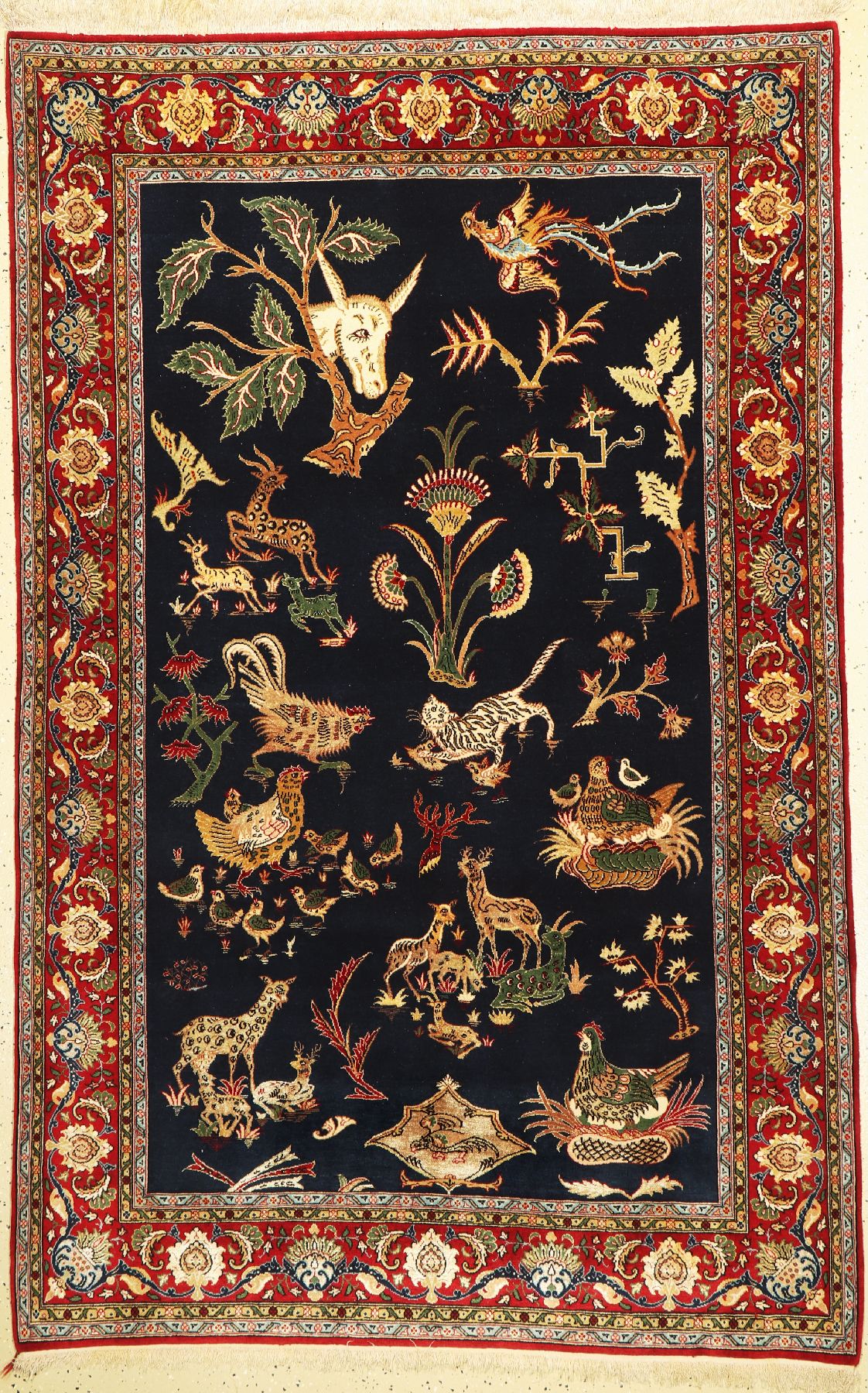 Ghom Kork fein, Persien, um 1960, Korkwollemit Seide geknüpft auf Seide, ca. 214 x 137 cm, EHZ: 2 (Sehr guter Zustand)