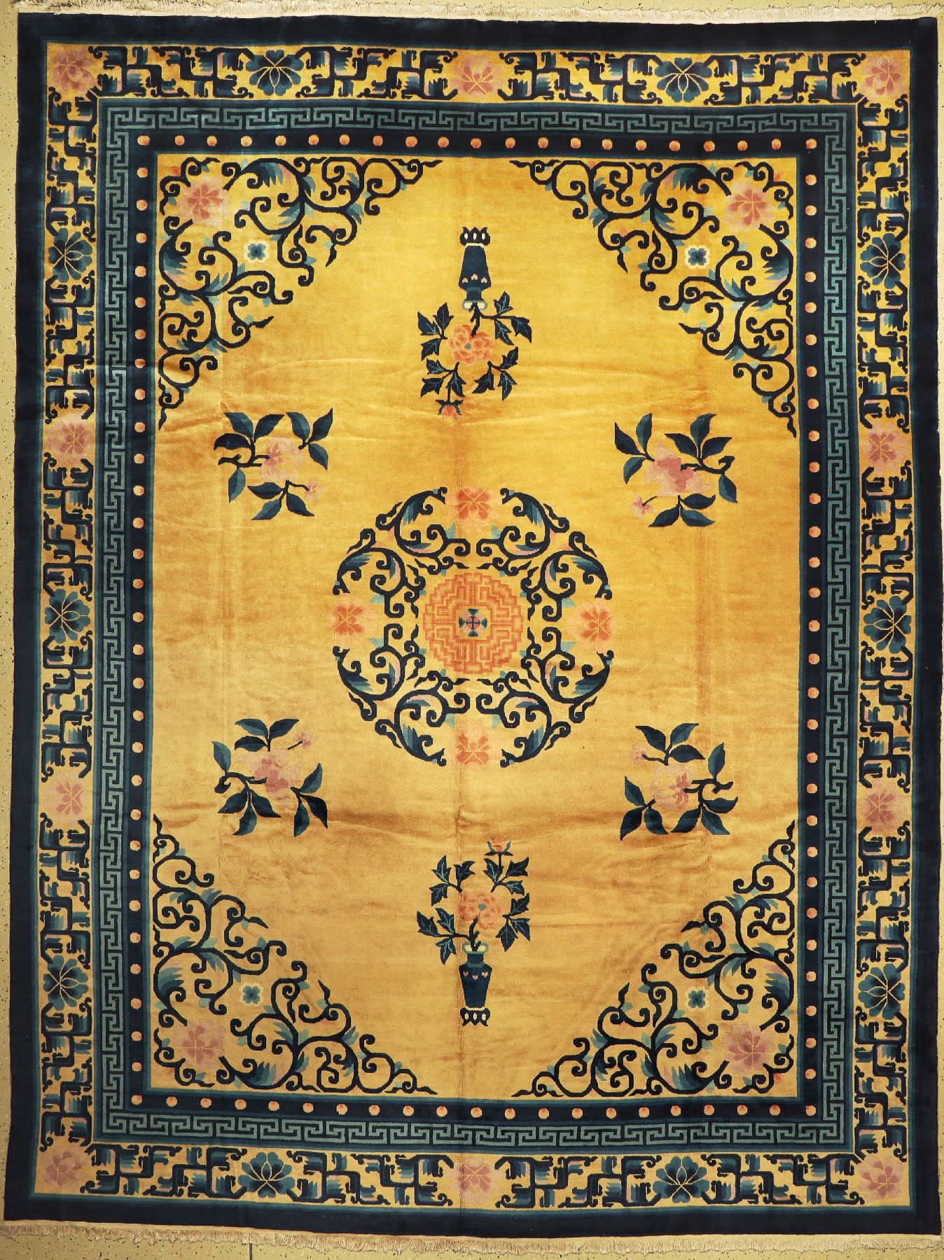 Antik Finish fein, China, ca. 60 Jahre, Korkwolle, ca. 380 x 285 cm, EHZ: 2