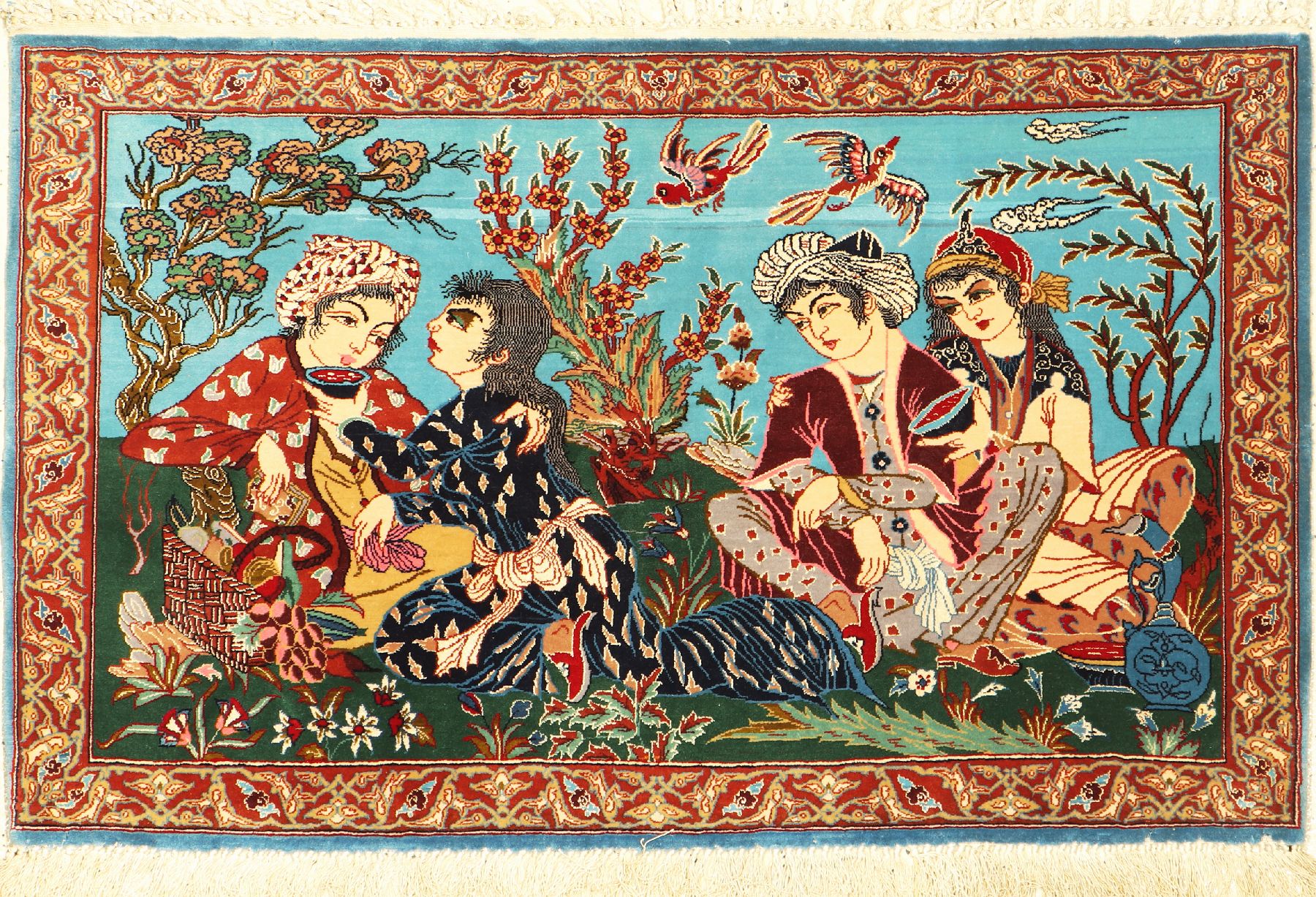Esfahan fein, Persien, ca. 50 Jahre, Korkwolle mit und auf Seide, ca. 105 x 65 cm, EHZ: 2(leichte Mottenfrass an den Rändern)
