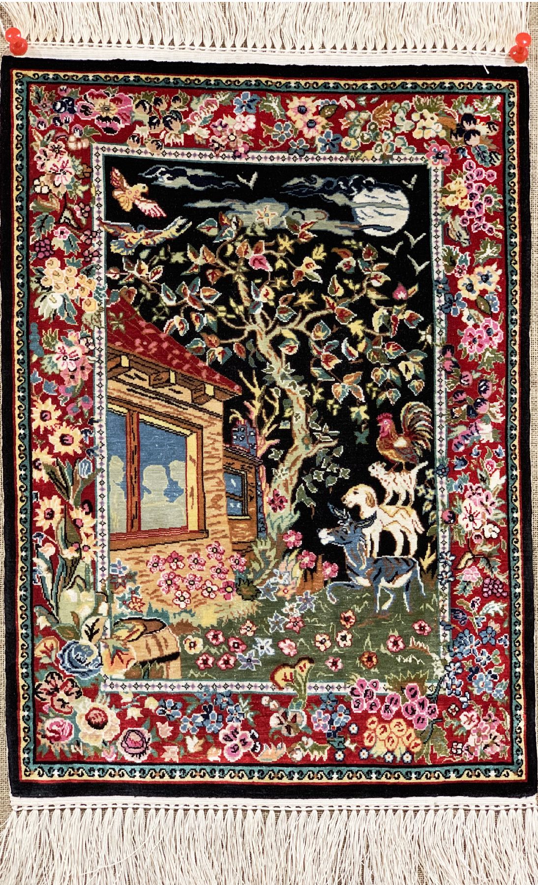 Sehr feiner Seiden Hereke (20 x 20), Türkei, um 1960, reine Naturseide, ca. 32 x 22 cm, ca. 4 Mio Kn/qm, EHZ: 1(Sehr guter Zustand).