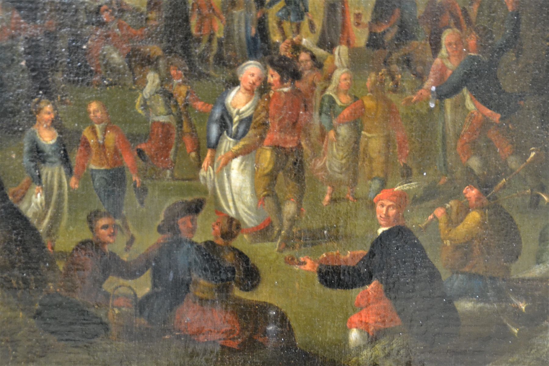 Detail c: Niederländischer Altmeister, um 1710/1730, Genrebild in typ. altniederländischer Manier, Darst. weltlichen Treibens rund um eine Hochzeit mit Tanz ...