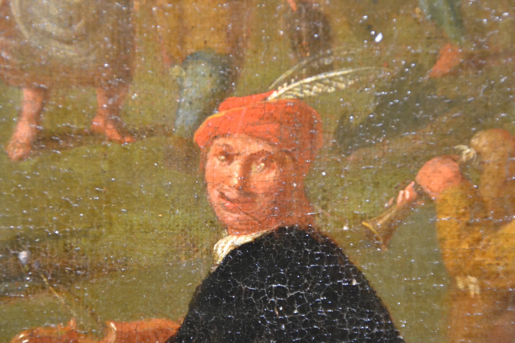 Detail d: Niederländischer Altmeister, um 1710/1730, Genrebild in typ. altniederländischer Manier, Darst. weltlichen Treibens rund um eine Hochzeit mit Tanz ...