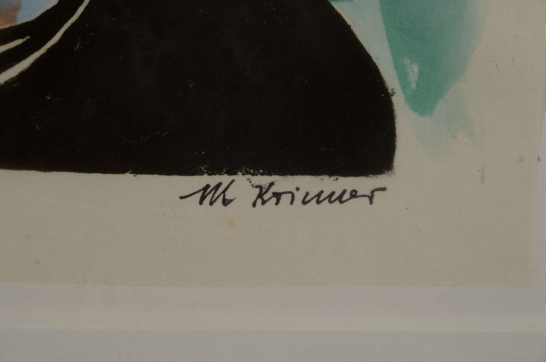 Detail c: Michaela Krinner, 1915 - 2006, Aquarell und aquarellierter Linolschnitt, a. Aquarell, Porträt einer jungen Frau mit dunklem Haar, li. u. signiert, ...