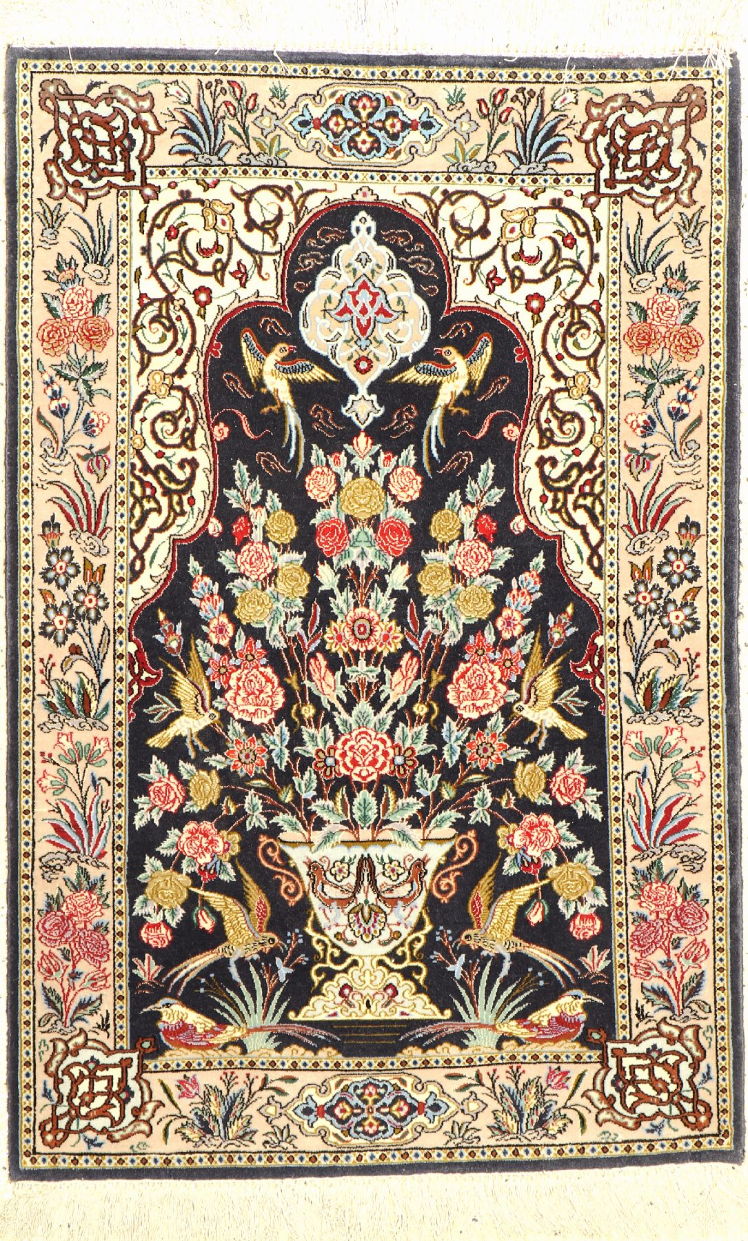 Esfahan fein, Persien, ca. 60 Jahre, Korkwolle mit und auf Seide, ca. 108 x 71 cm, ca. 1,0 Mio. Kn/qm, EHZ: 2