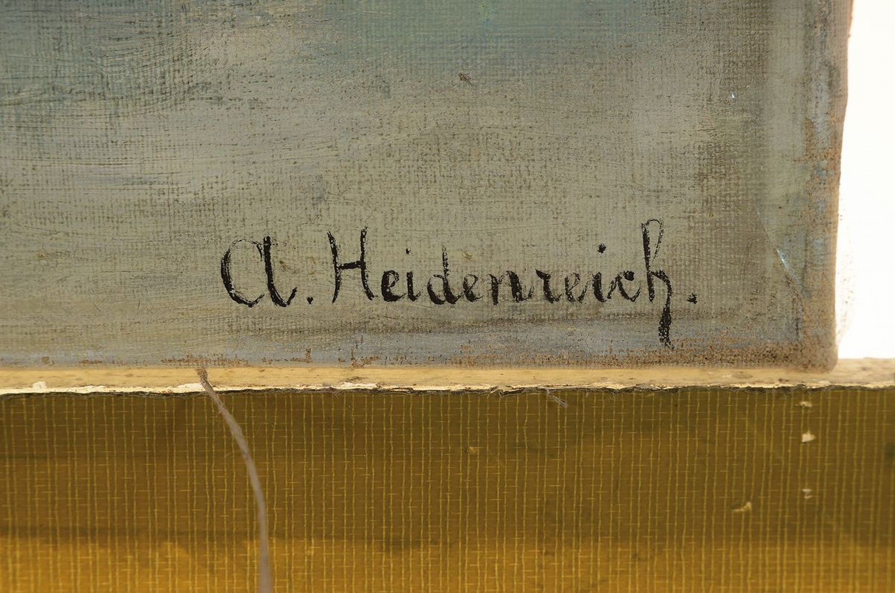 Detail a: A. Heidenreich, um 1900/10, Stillleben mit Mohnblumen in grüner Vase, im Vordergrund Libelle, Öl/Lwd, l. Alters- und Gebr.-schäden, 47 x 33 cm, l. ...