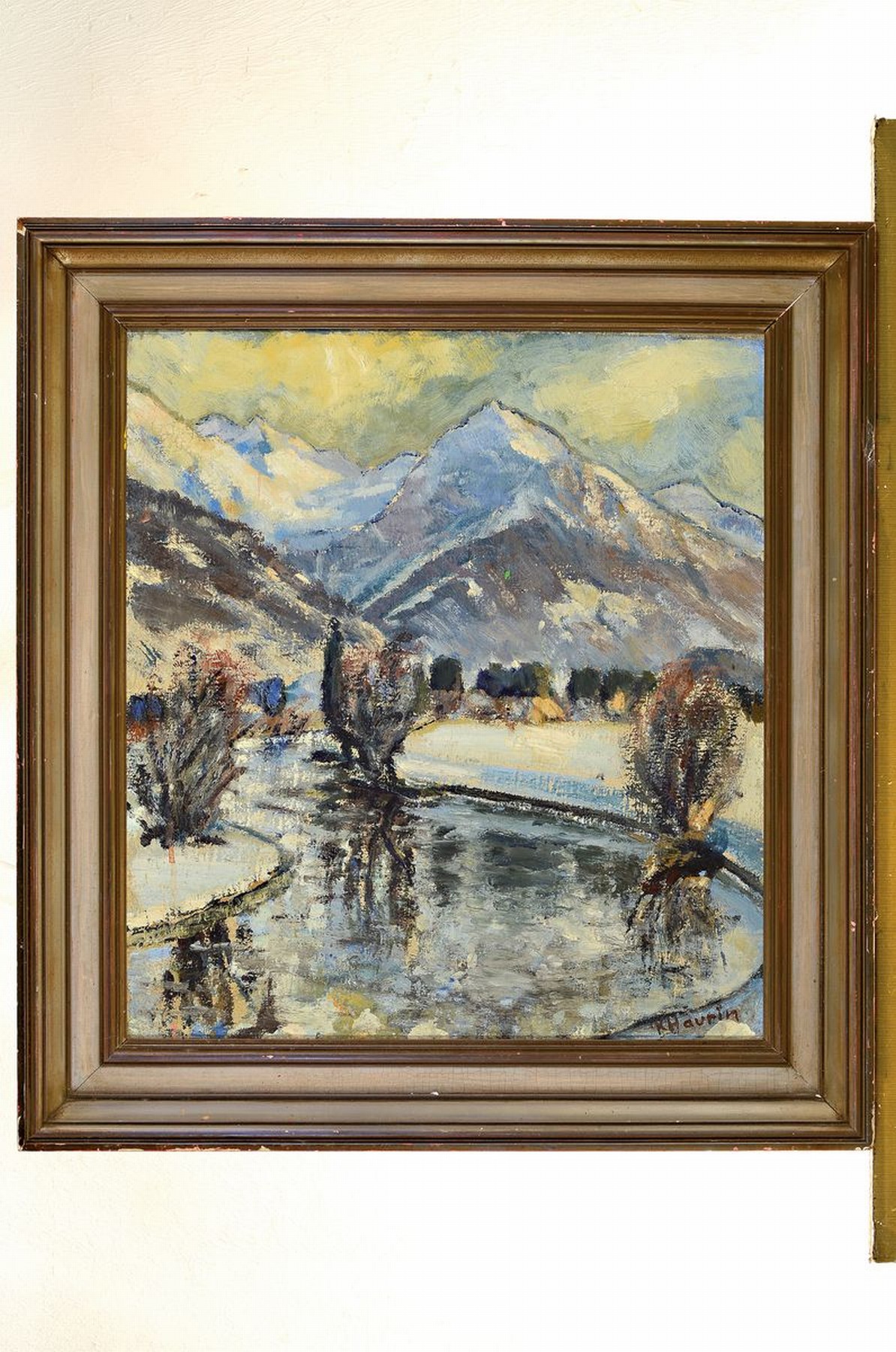 Detail k: K. Haurin, 20/30er Jahre, Winterlandschaft, partielle Gestaltung unter Verwendung d. Leinwandstruktur, Öl/Lwd, rechts unten signiert, R., 50 x 45 ...