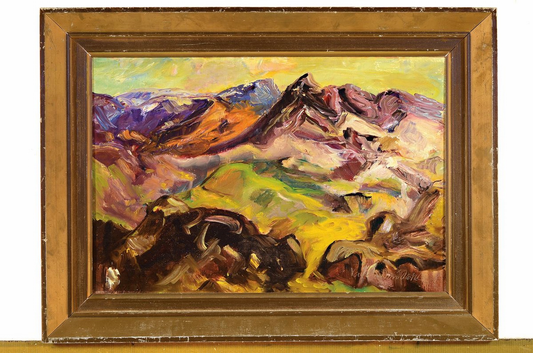 Detail k: Valur Norddahl, 1911-1967, isländischer Landschaftsmaler, expressionistische Gebirgslandschaft, wohl Studie, Öl/Lwd, signiert und dat. 62, ca. 30 x ...