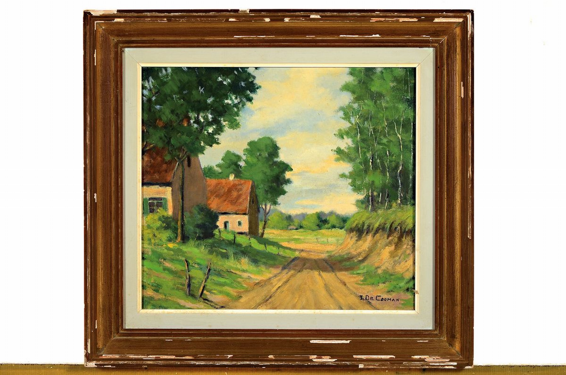 Detail k: Jean de Cooman, 1893 Zandbergen/Belgien - 1949 ebenda, Studium an der Akademie Brüssel, sommerliche Dorfansicht, Öl/Platte, rechts unten signiert, ...