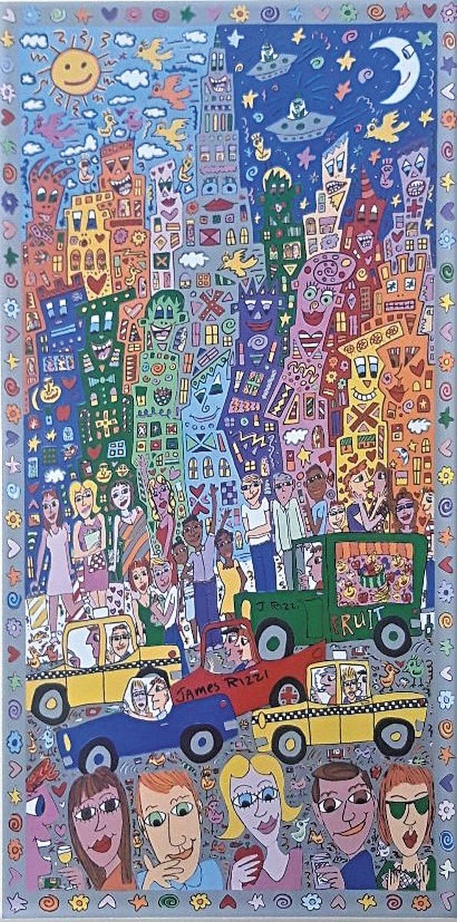 James Rizzi, 1950-2011, Aufkleber für eine Kühlschranktür, Farboffset, handsigniert (im roten Auto), ca. 109x54cm