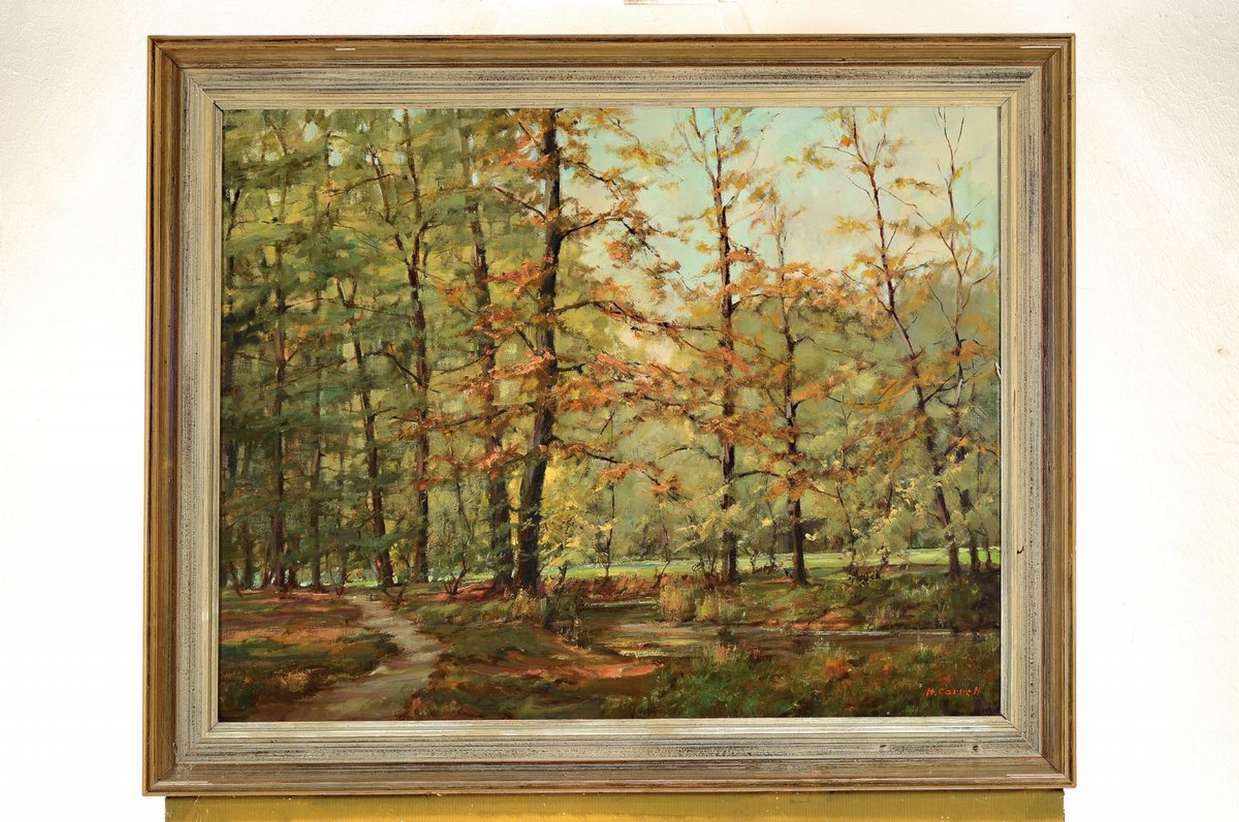 Detail k: Hermann Correll, 1905-1976 Neustadt an der Weinstraße, Herbstlicher Wald mit Weg und Bach, Öl/Lwd, rechts unten signiert, ca. 55x72cm, R. ca. ...