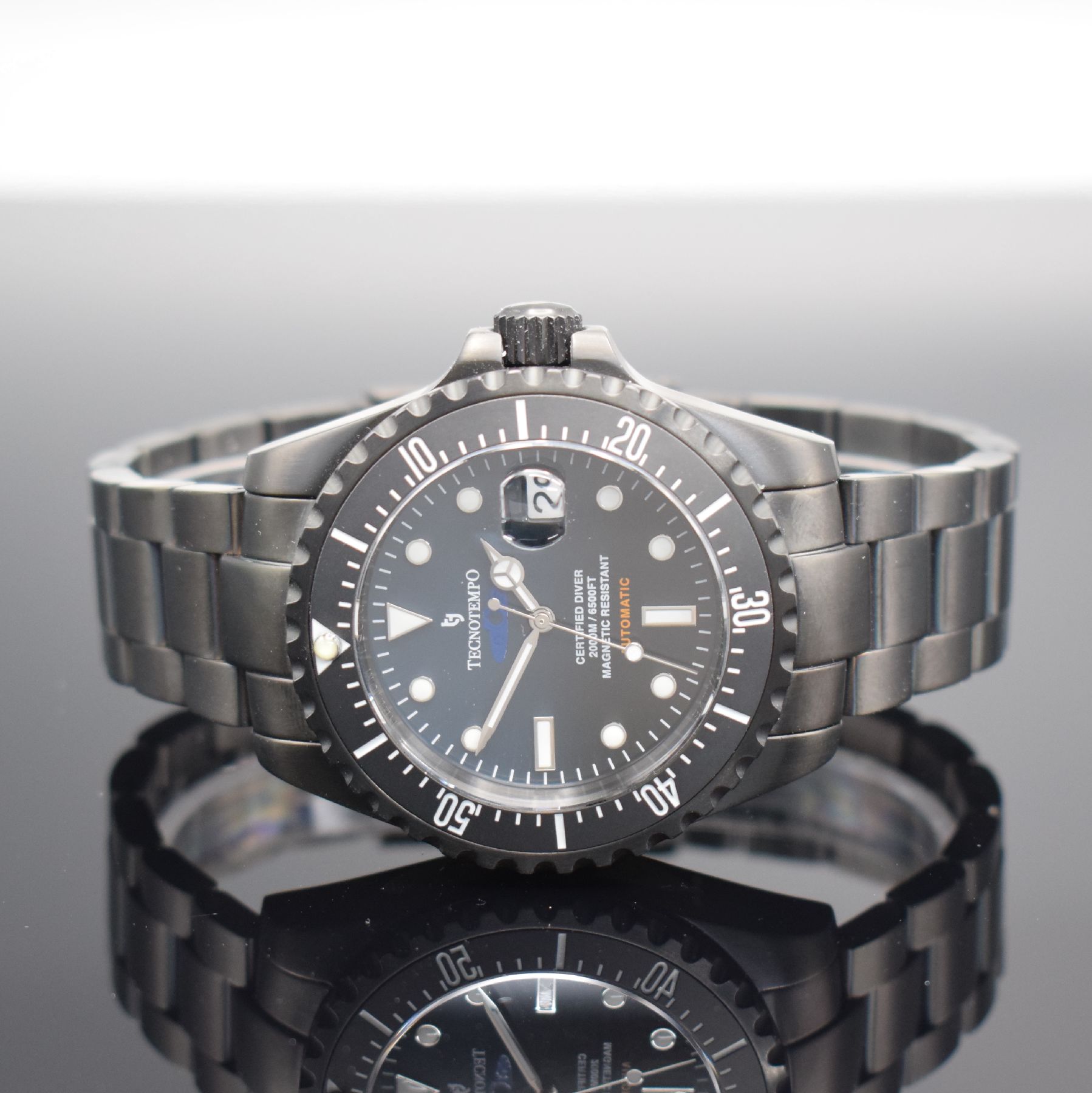 TECNOTEMPO limitierte Certified Diver Herrenarmbanduhr in Stahl, Italien um 2015, auf 100 Stück limitiertes Sondermodell, Automatik, Boden & Krone ...