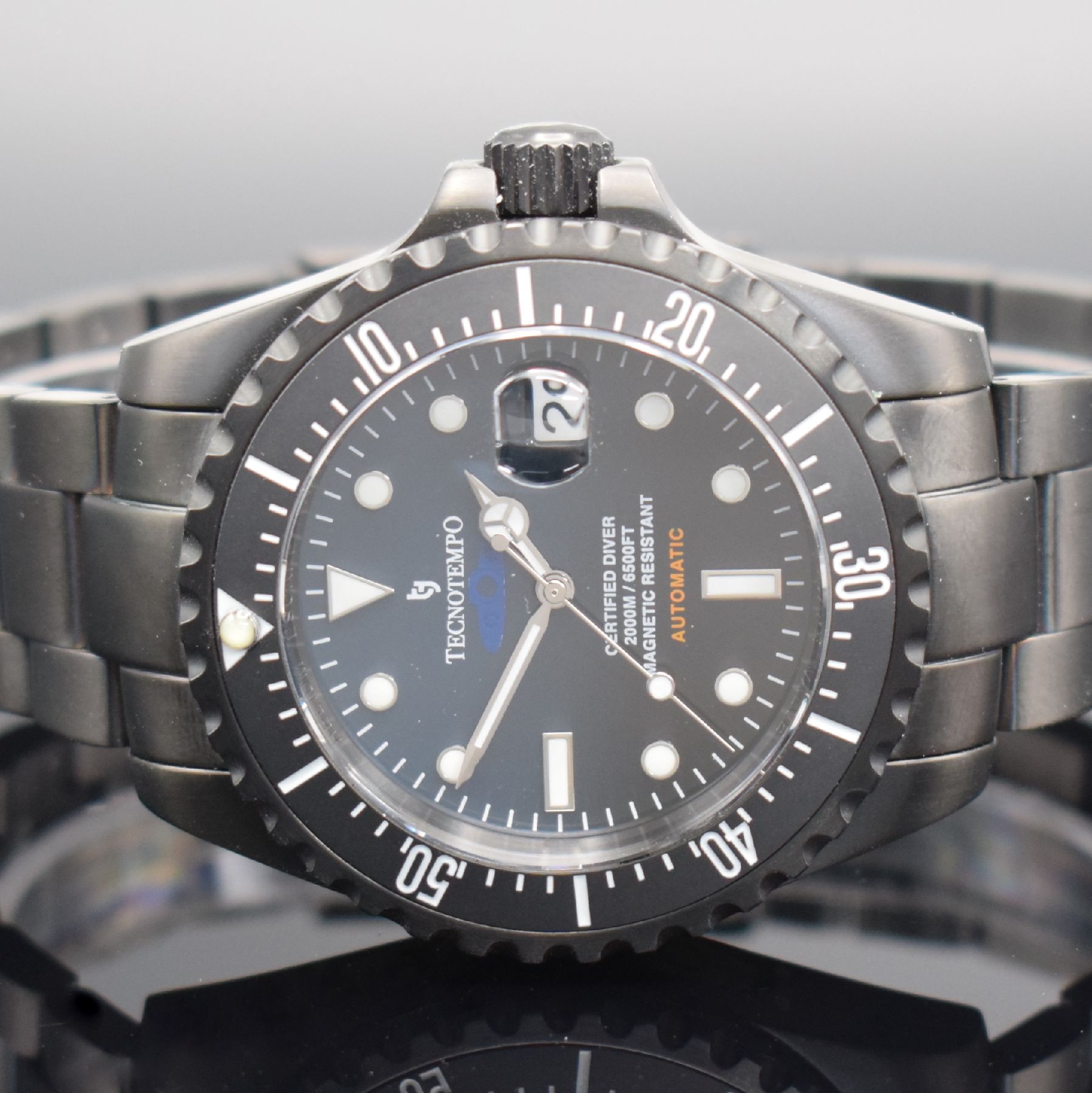 Detail a: TECNOTEMPO limitierte Certified Diver Herrenarmbanduhr in Stahl, Italien um 2015, auf 100 Stück limitiertes Sondermodell, Automatik, Boden & Krone ...