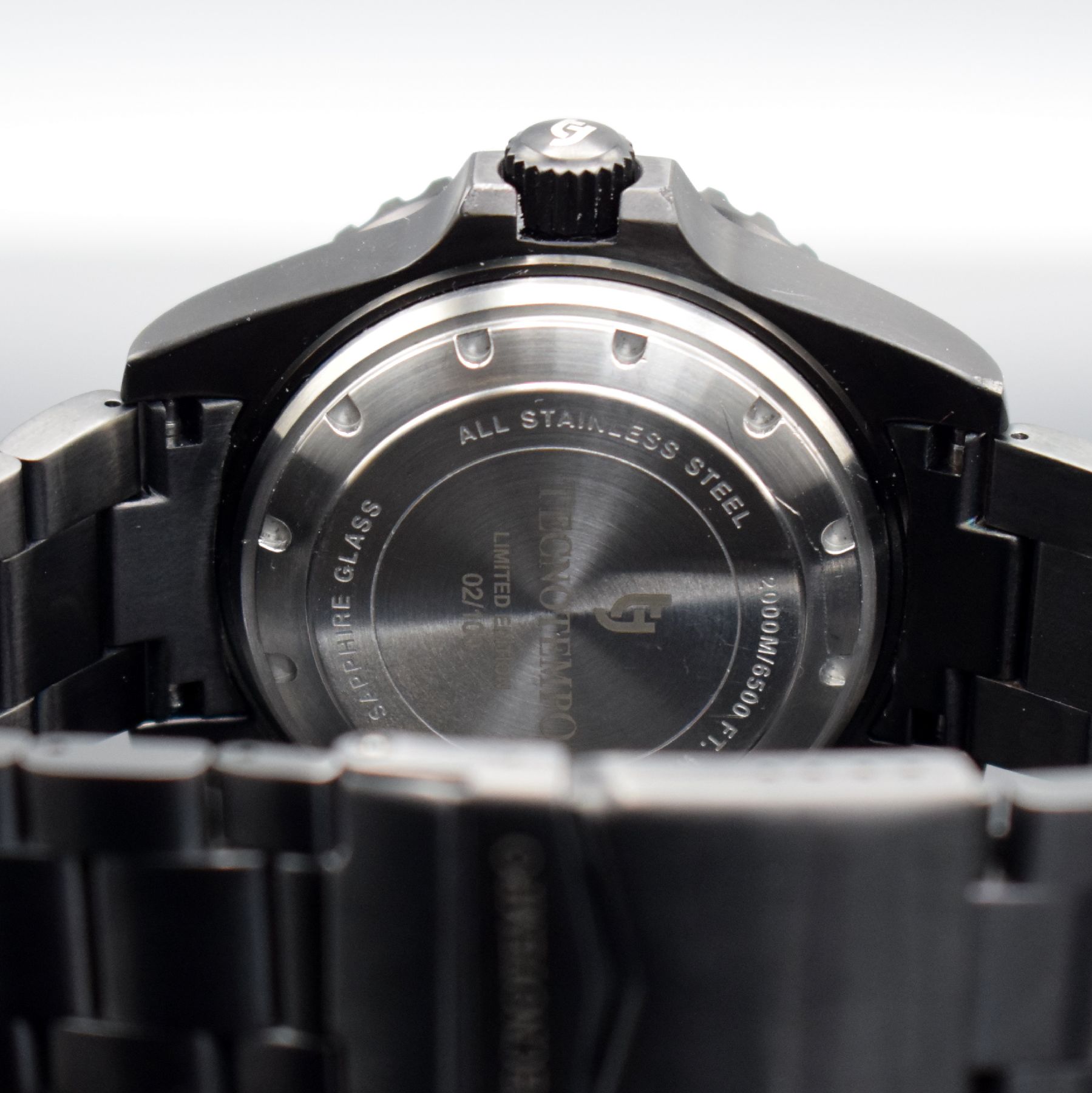Detail f: TECNOTEMPO limitierte Certified Diver Herrenarmbanduhr in Stahl, Italien um 2015, auf 100 Stück limitiertes Sondermodell, Automatik, Boden & Krone ...