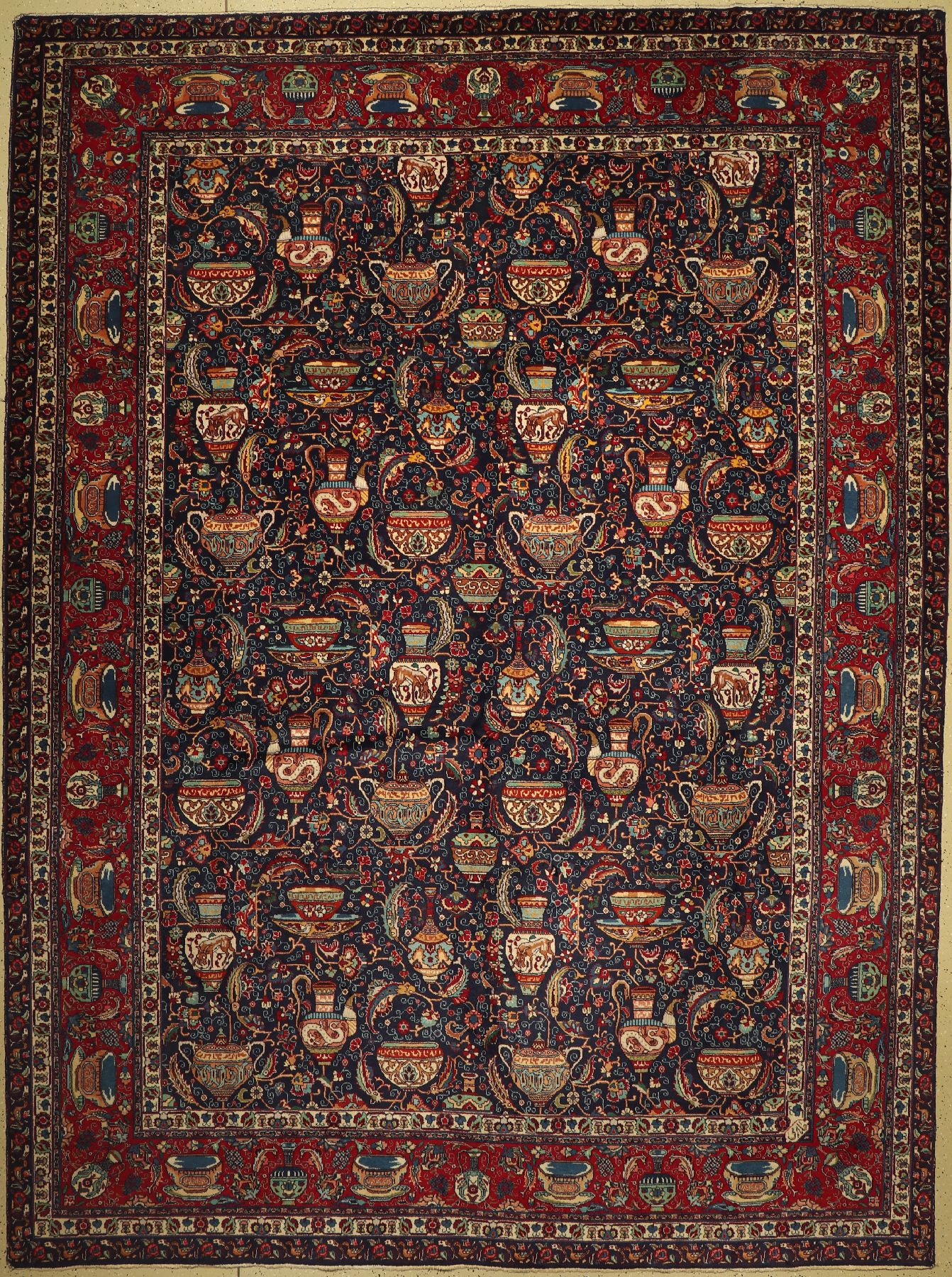Vasen Kaschmar alt, Persien, um 1940, Wolleauf Baumwolle, ca. 408 x 303 cm, EHZ: 3