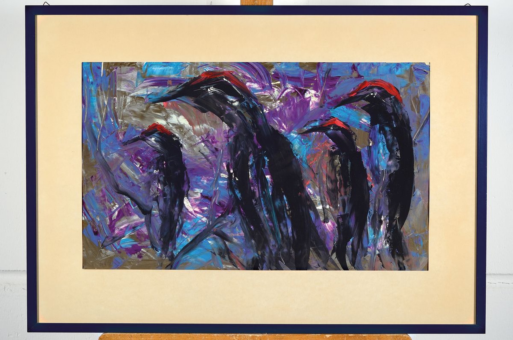 Detail k: Unbekannter zeitgenössischer Künstler, 3 Arbeiten von 1974, Darstellungen stilisierter Vögel, Gouache auf Papier, alle monogr. HAO und dat., ca. ...