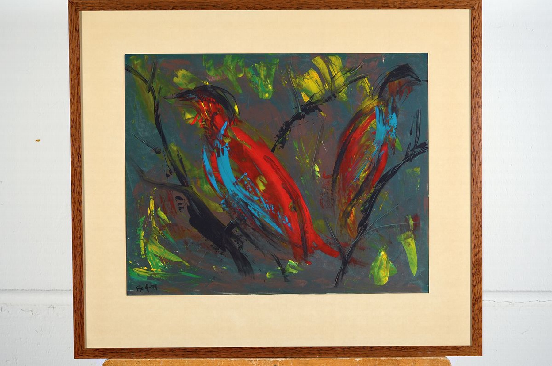 Detail o: Unbekannter zeitgenössischer Künstler, 3 Arbeiten von 1974, Darstellungen stilisierter Vögel, Gouache auf Papier, alle monogr. HAO und dat., ca. ...