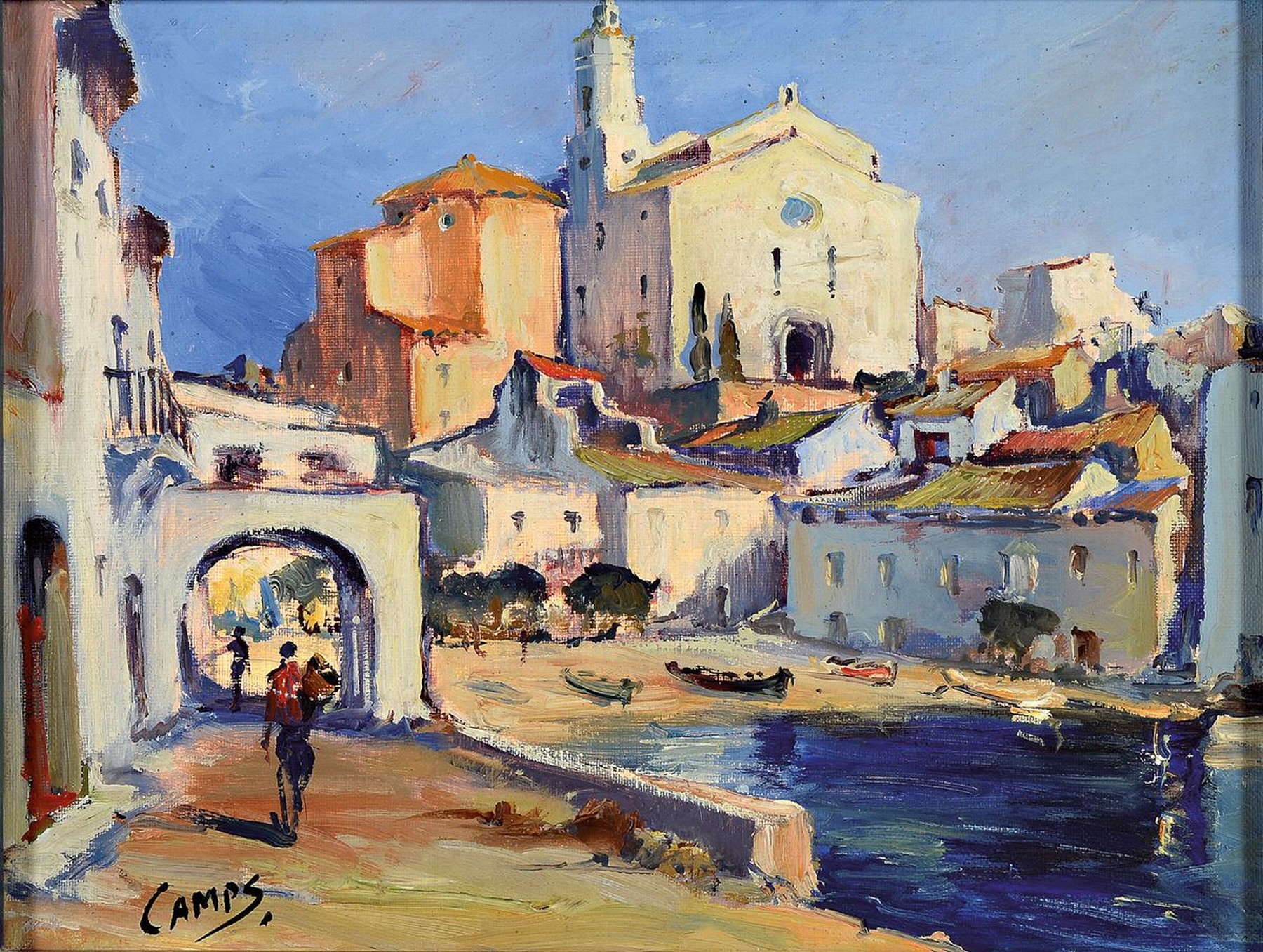 José Camps, 1894-1989, Ansicht aus Cadaques (Costa Brava), Öl/Lwd, rechts unten signiert, ca. 27x35cm, R. ca. 32x41cm
