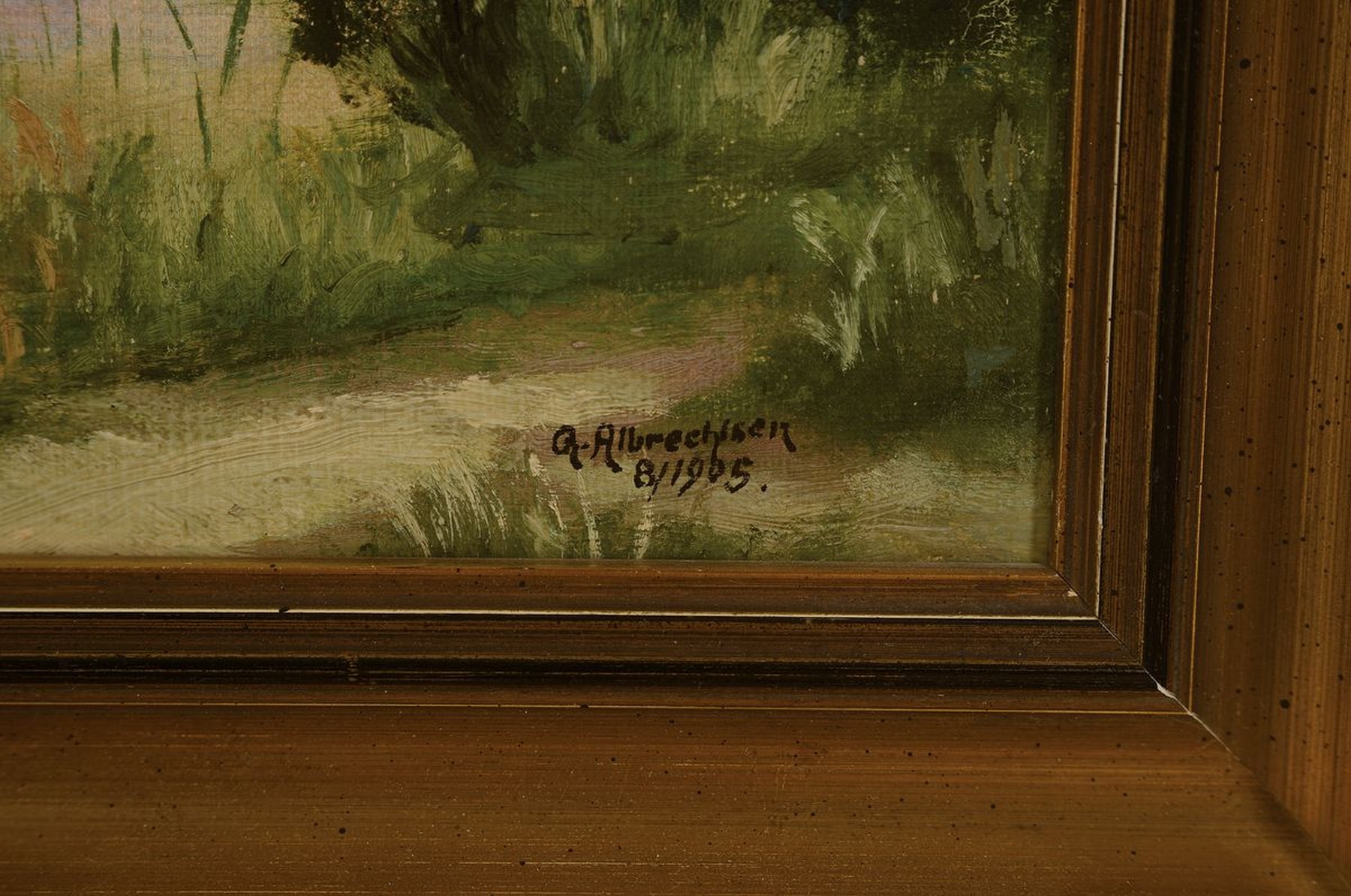Detail a: G. Albrechtsen, Maler der 1. Hälfte des 20. Jh., Flusslandschaft mit Bauernhaus am Ufer, Abendstimmung, Öl/Lwd, rechts unten signiert und dat. ...