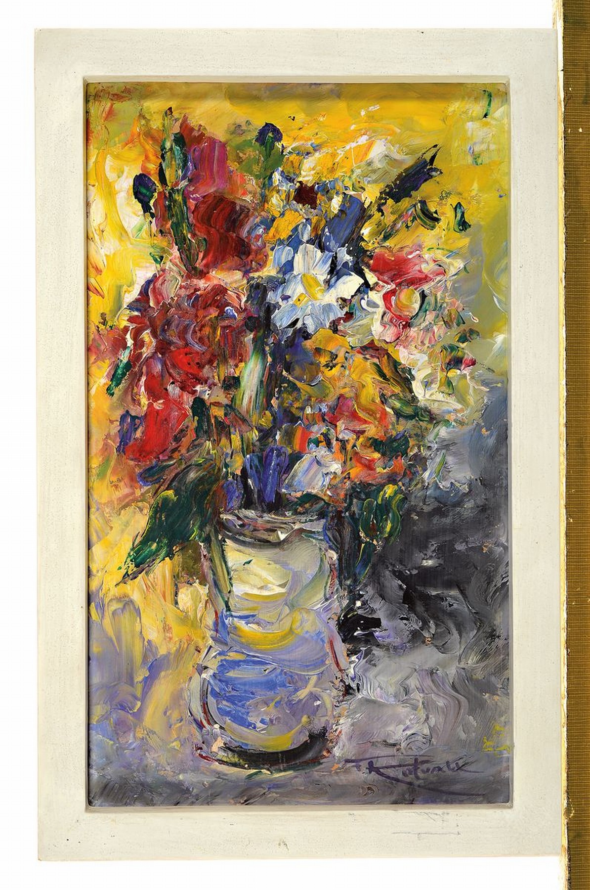 Detail k: Ferdinand Kotvald, 1898 Wischau-1980 Prag, Blumenstillleben, Öl/Malkarton, rechts unten signiert, ca. 32x19cm, R. ca. 35x22cm