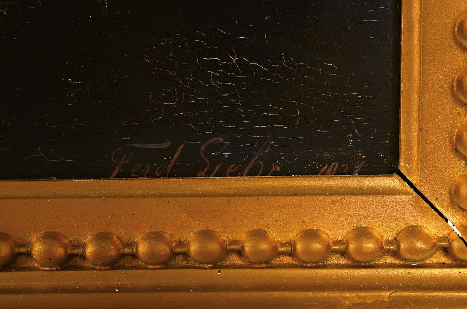 Detail a: Ferdinand Liehr, Maler aus Frankfurt am Main, datiert 1931, Stillleben mit Trauben, Birnen und Pfirsichen, Öl/Holz, rechts unten signiert und ...