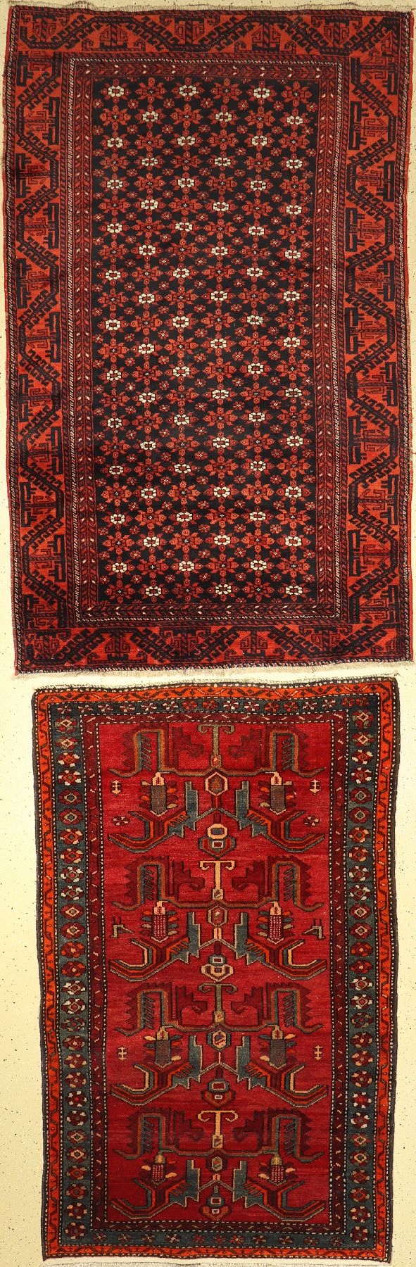 2 Persische Teppiche, Belutsch, ca, 50 Jahre, Wolle auf Baumwolle, ca, 223 x 134 cm, EHZ: 2-3, Hamadan, ca, 60 Jahre, Wolle auf Baumwolle, ca, 198 x ...