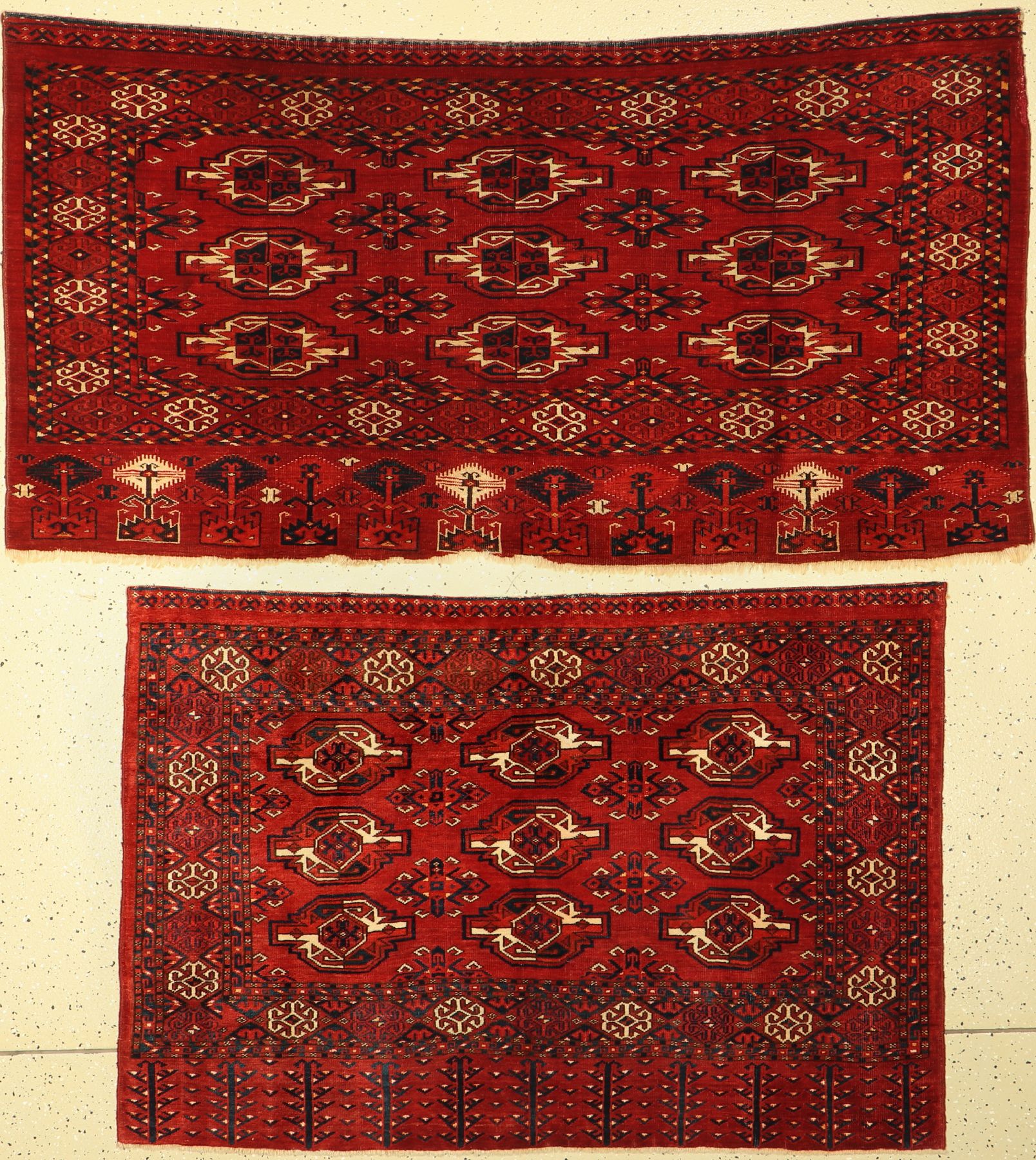 2 Antike Tschowal, Turkmenistan, 19. Jhd, Wolle auf Wolle, ca. 165 x 85 cm, EHZ: 2-3