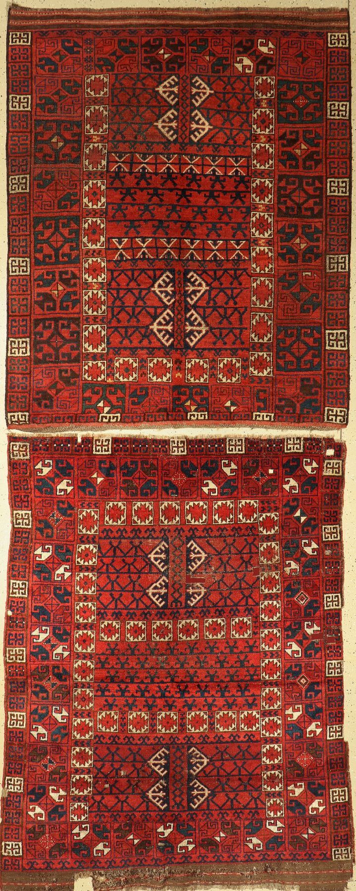2 Antike Engsi, Turkmenistan, 19. Jhd, Wolle auf Wolle, ca. 190 x 150 cm, EHZ: 3-5