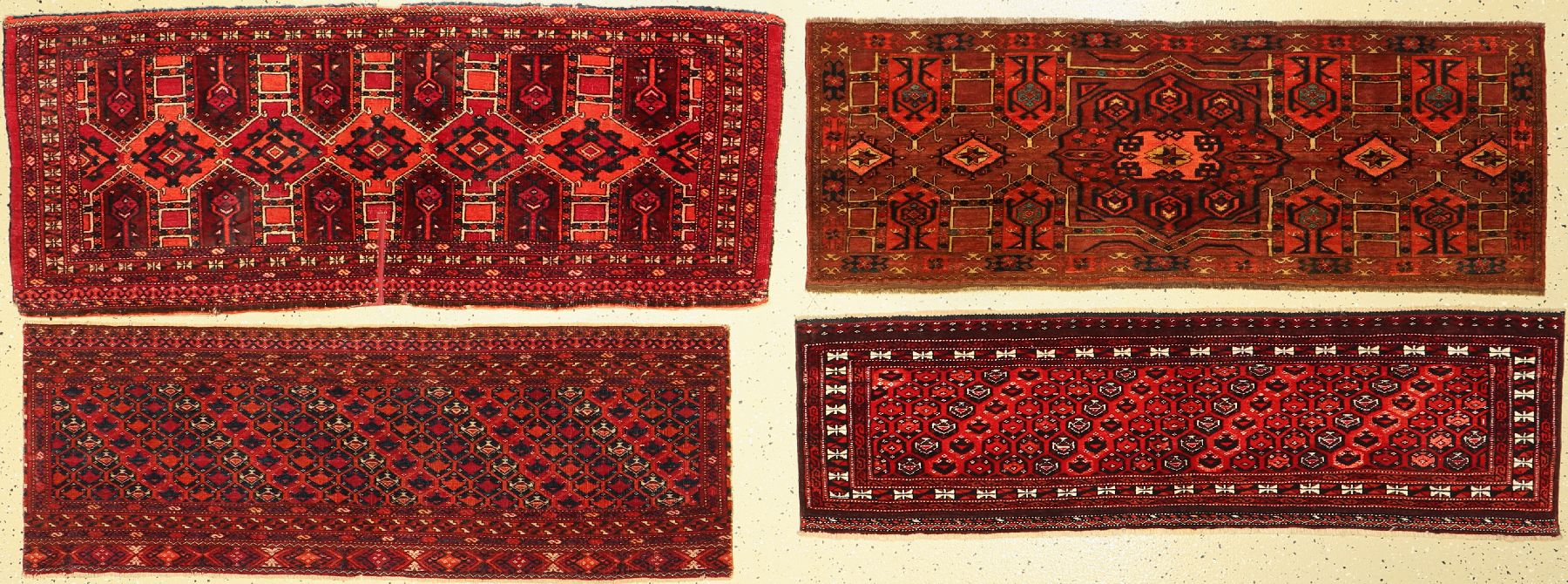 4 Antike Torba, Turkmenistan, 19. Jhd, Wolle auf Wolle, ca. 140 x 55 cm, EHZ: 3-4