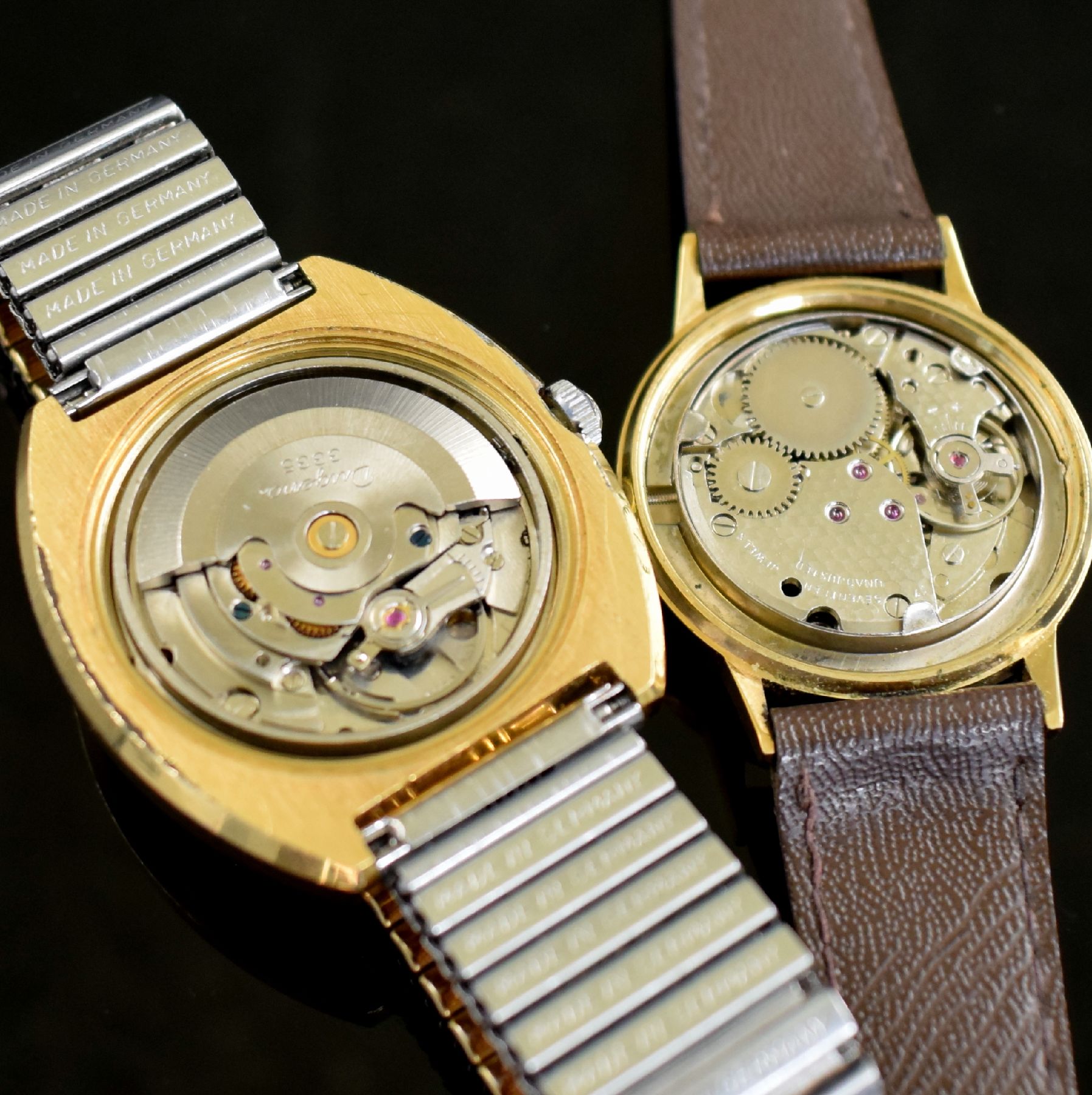 Detail c: 4 Armbanduhren, Schweiz/Deutschland 1960/70er Jahre, 2x Handaufzug, 2x Automatik, 3x Boden verschr., 1x gedr., 2x verg. Geh., 2x verchr., 1.) DUGENA ...