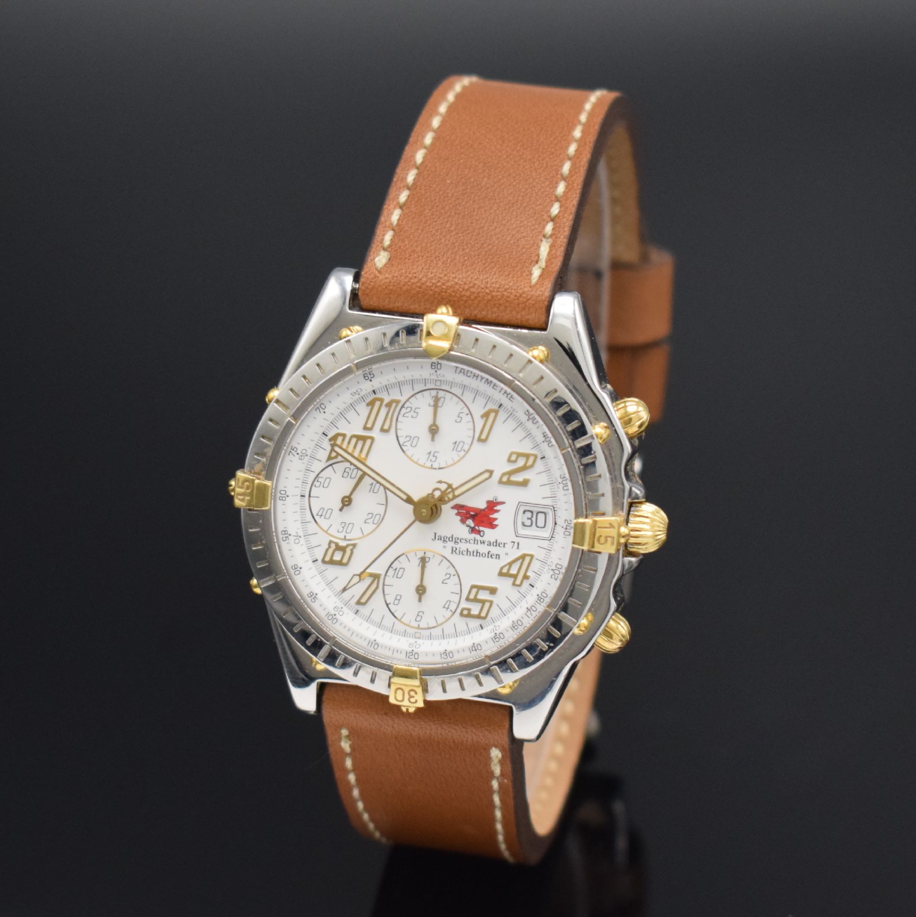 Detail b: BREITLING Jagdgeschwader 71 "Richthofen" limitierte Armbandchronograph Referenz B13050.1, Schweiz 1990er Jahre, Automatik, hergestellt in ...