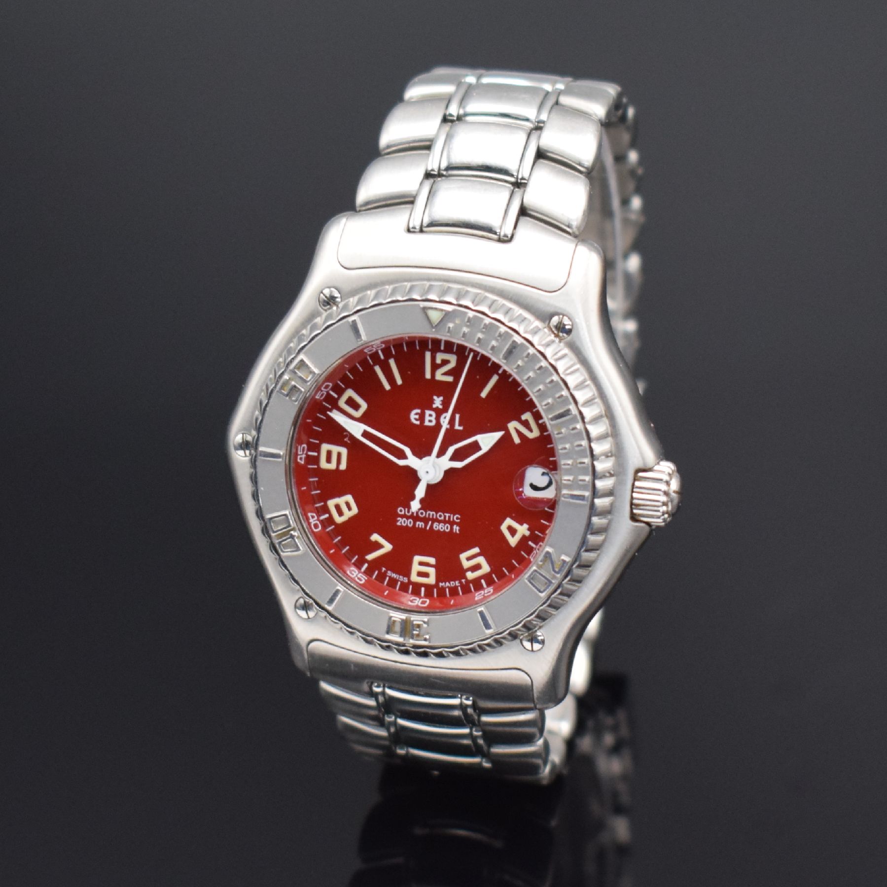 Detail b: EBEL Herrenarmbanduhr Discovery Referenz 9080341, Automatik, Schweiz um 2000, Edelstahlgeh. inkl. Gliederband m. Faltschl., 8-fach verschr. Boden, ...