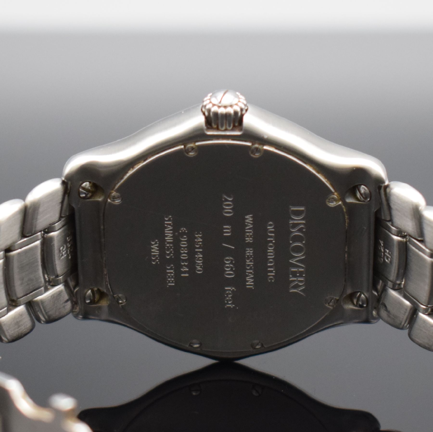 Detail e: EBEL Herrenarmbanduhr Discovery Referenz 9080341, Automatik, Schweiz um 2000, Edelstahlgeh. inkl. Gliederband m. Faltschl., 8-fach verschr. Boden, ...