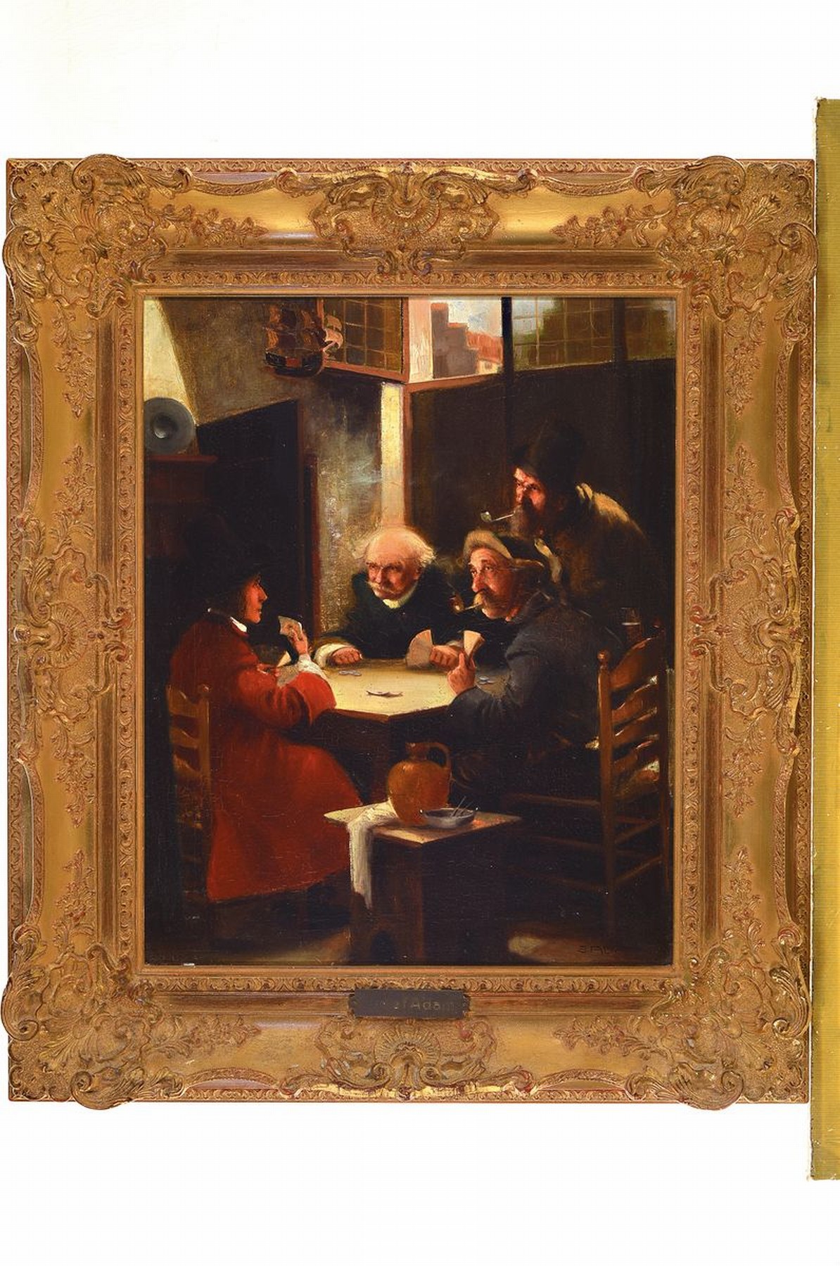 Detail k: Josef Adam, 1883 Glogischdorf - 1953, Interieur mit Kartenspielern, rechts unten signiert, Öl/Lwd, R. ca. 51x41 / 69x58 cm