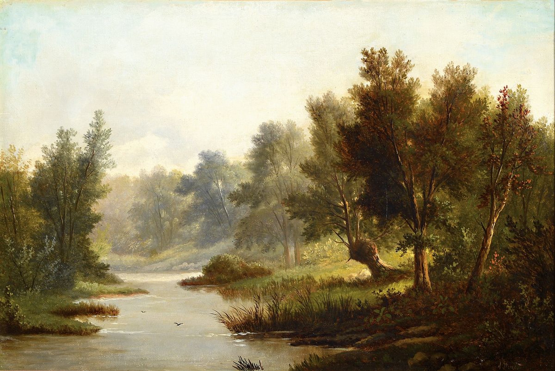 Alfred Stone, 1840, englischer Künstler des 19.Jh., pastorale Flusslandschaft in typ. englischer Manier, atmosphärische u. realitätsnahe ...