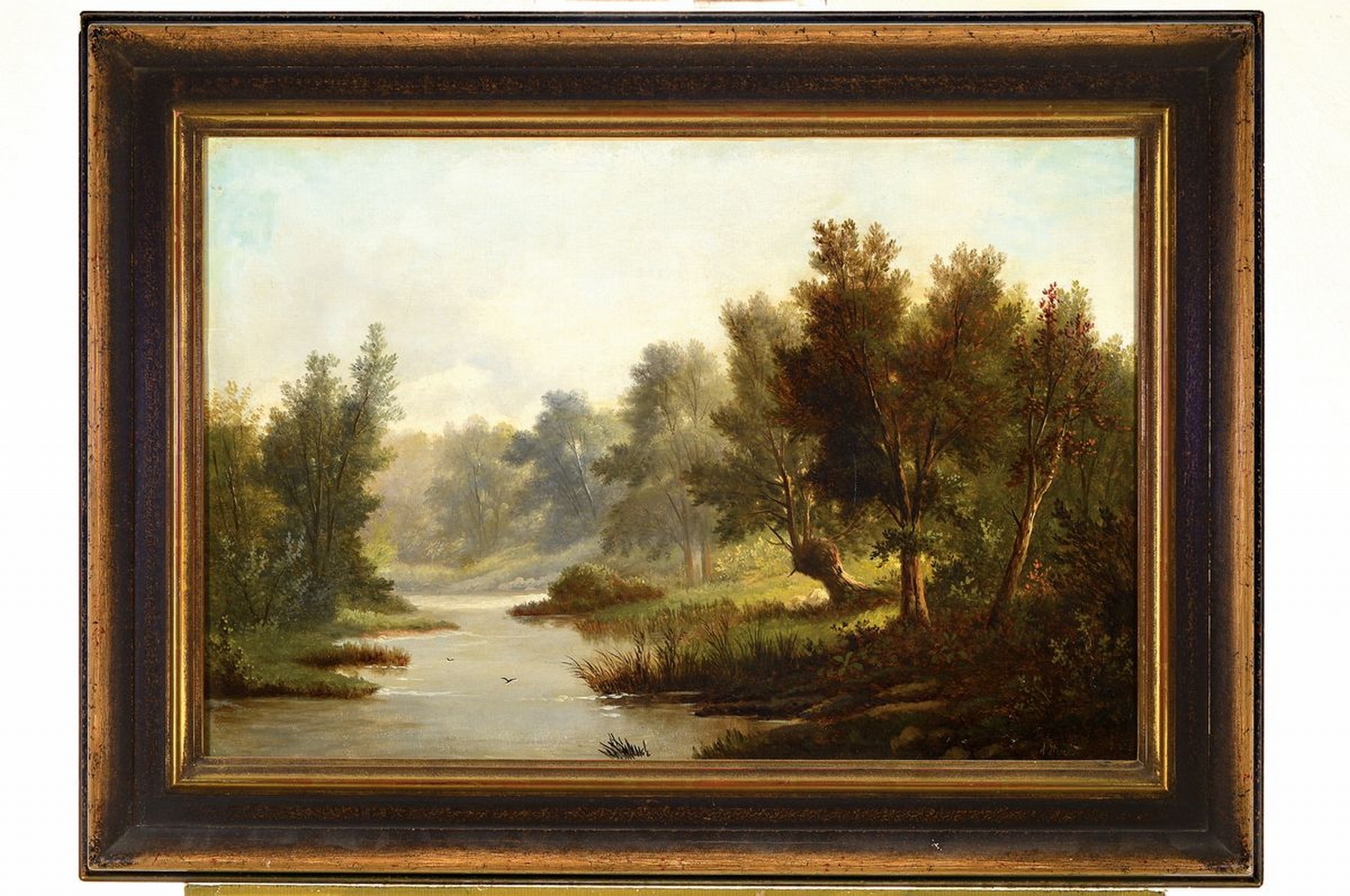 Detail k: Alfred Stone, 1840, englischer Künstler des 19.Jh., pastorale Flusslandschaft in typ. englischer Manier, atmosphärische u. realitätsnahe ...