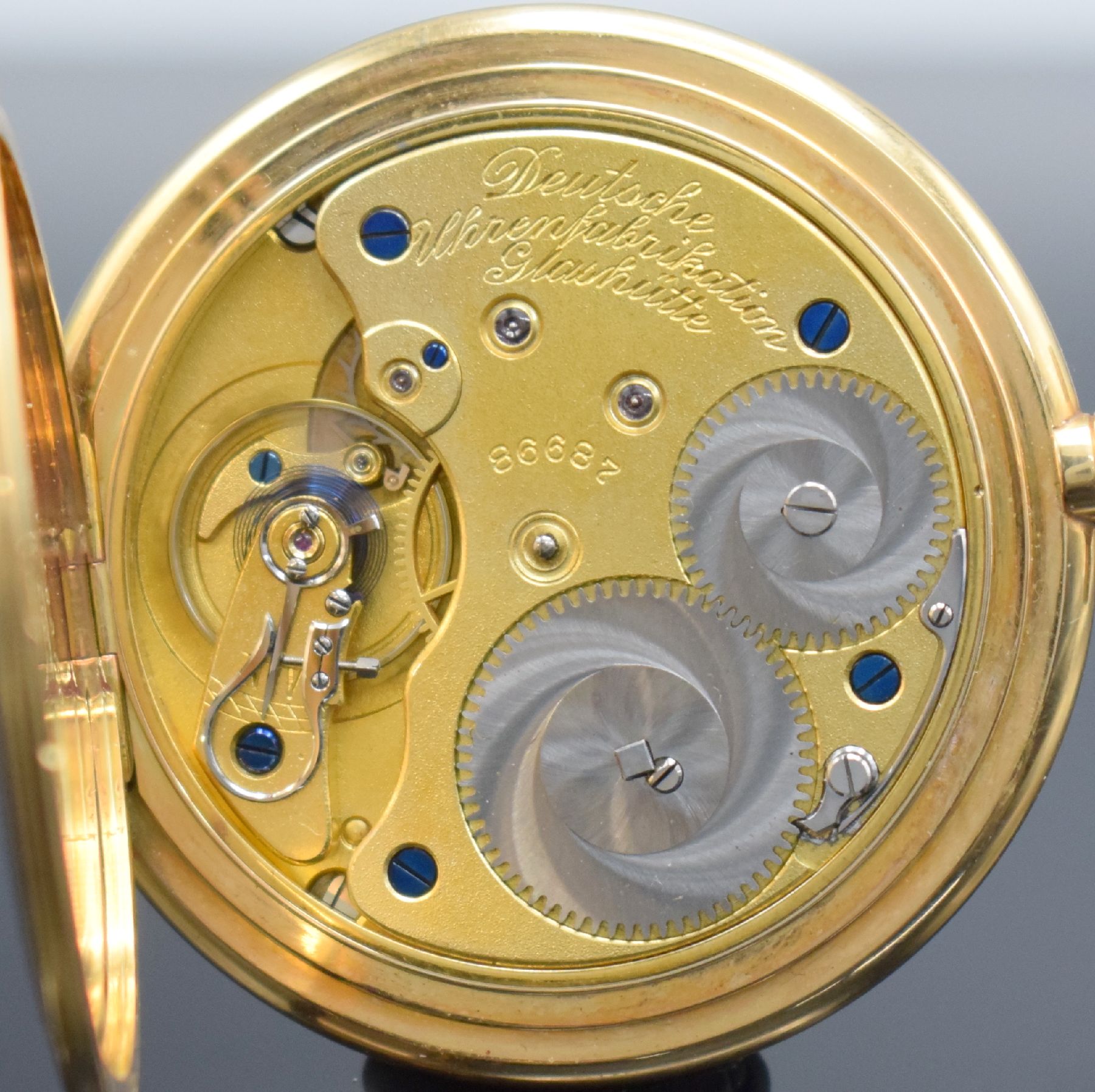 Detail f: A.LANGE & SÖHNE Glashütte-SA Deutsche Uhrenfabrikation Savonette in GG 585/000, Deutschland um 1915, 3-Deckel Goldgeh., 3- teil. Emailzifferbl. m. ...