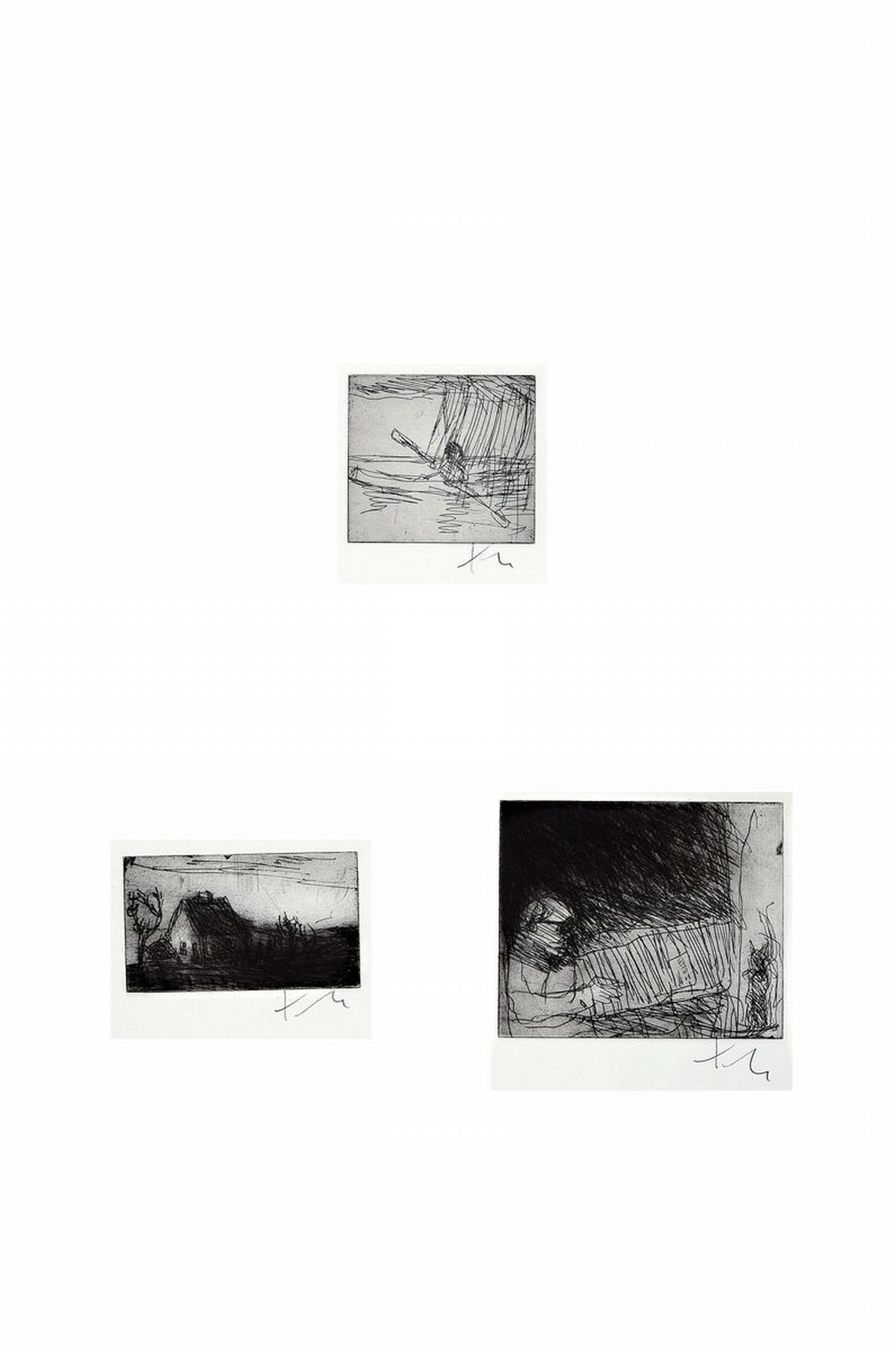 Klaus Fußmann, geb. 1938 Velbert, 3 Radierungen, alle handsigniert, eine verso bez. Lesender Mann, ca. Plattenmaße ca. 7x9.8 cm, 7x7.9cm, und ...