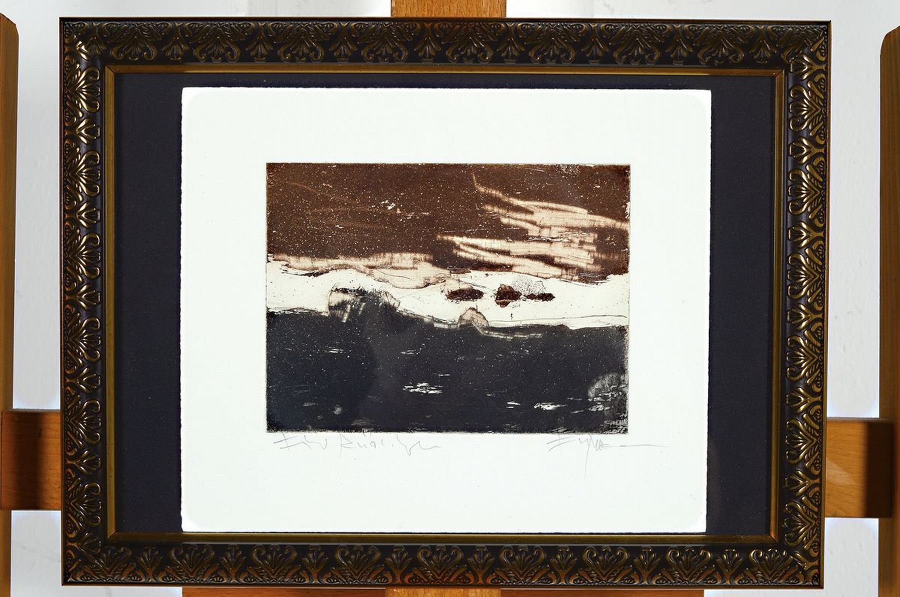 Detail k: Klaus Fußmann, geb. 1938 Velbert, Landschaft, Kaltnadelradierung in schwarz und braun, signiert, bez.: Für Rüdiger, ca. 11.8x 16cm, Auflage 70 ...