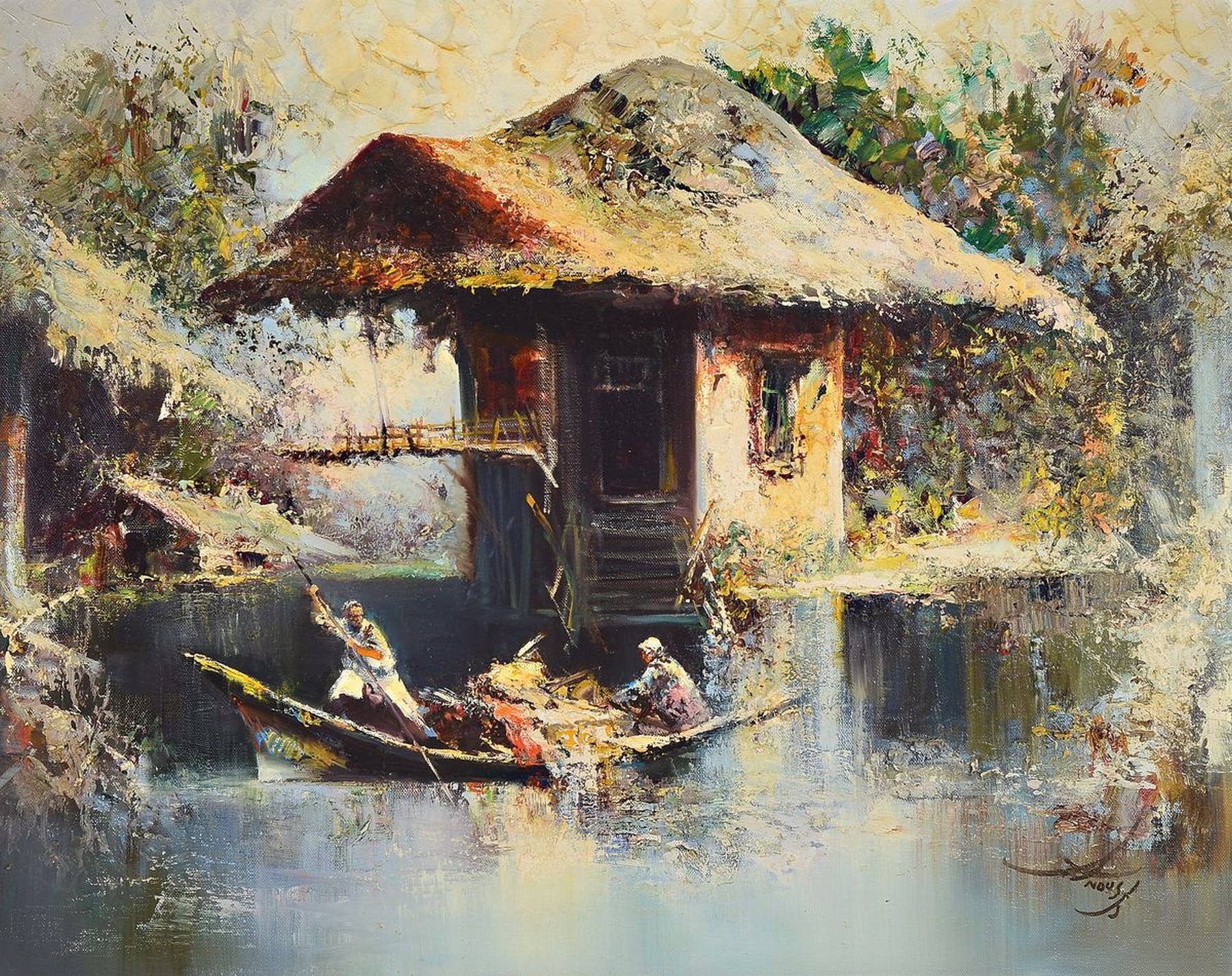 Anoush (Rhanarvardkar), 1924 Teheran-1983 München, Der Fährmann, Öl/Lwd, rechts unten signiert, ca. 80x100cm, R., mit Gemäldebrief