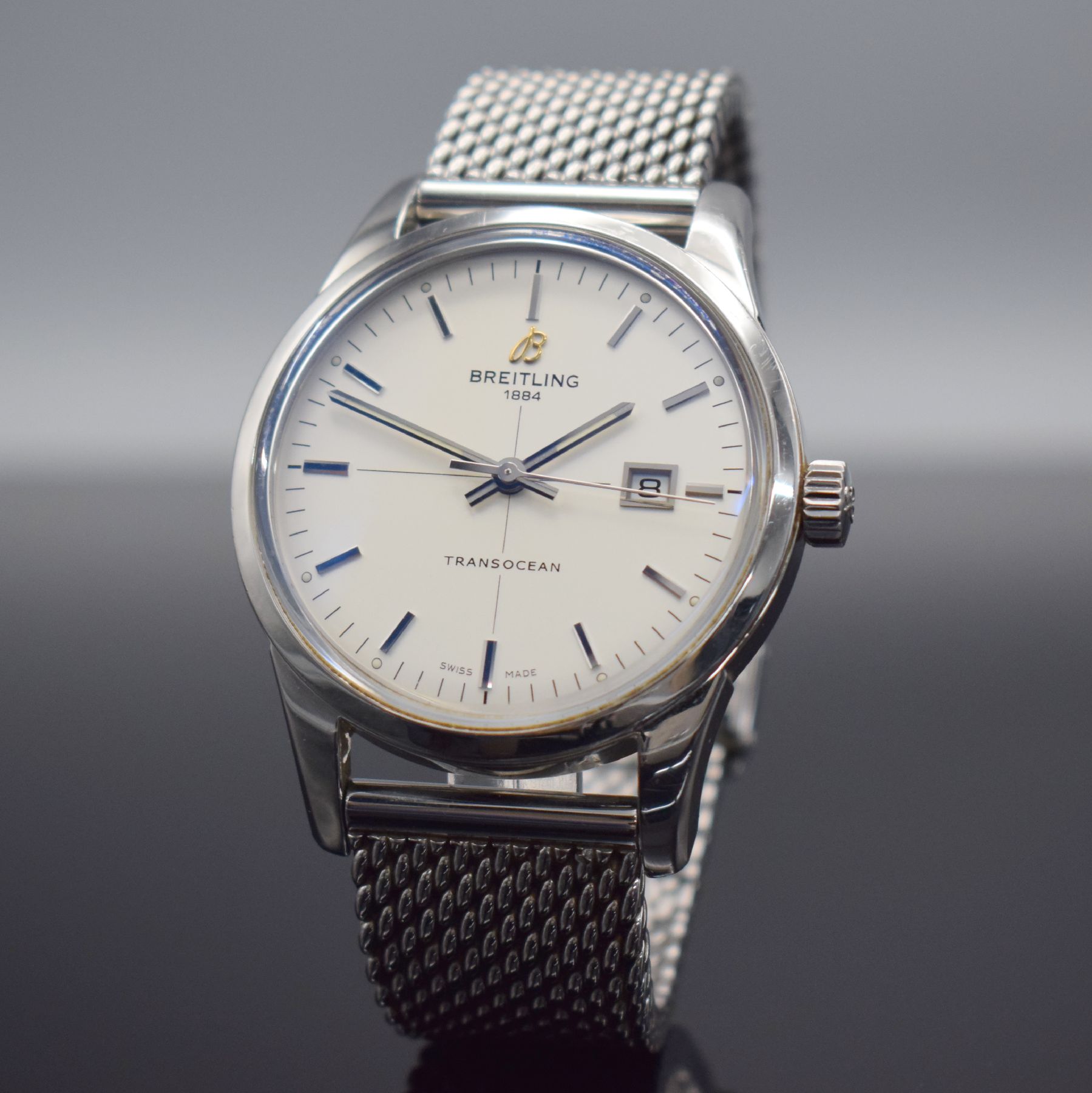 BREITLING Transocean Herrenarmbanduhr in Edelstahl Referenz A10360, Schweiz um 2012, Automatik, großes Gehäuse, Boden geschr., orig. Milanaiseband ...