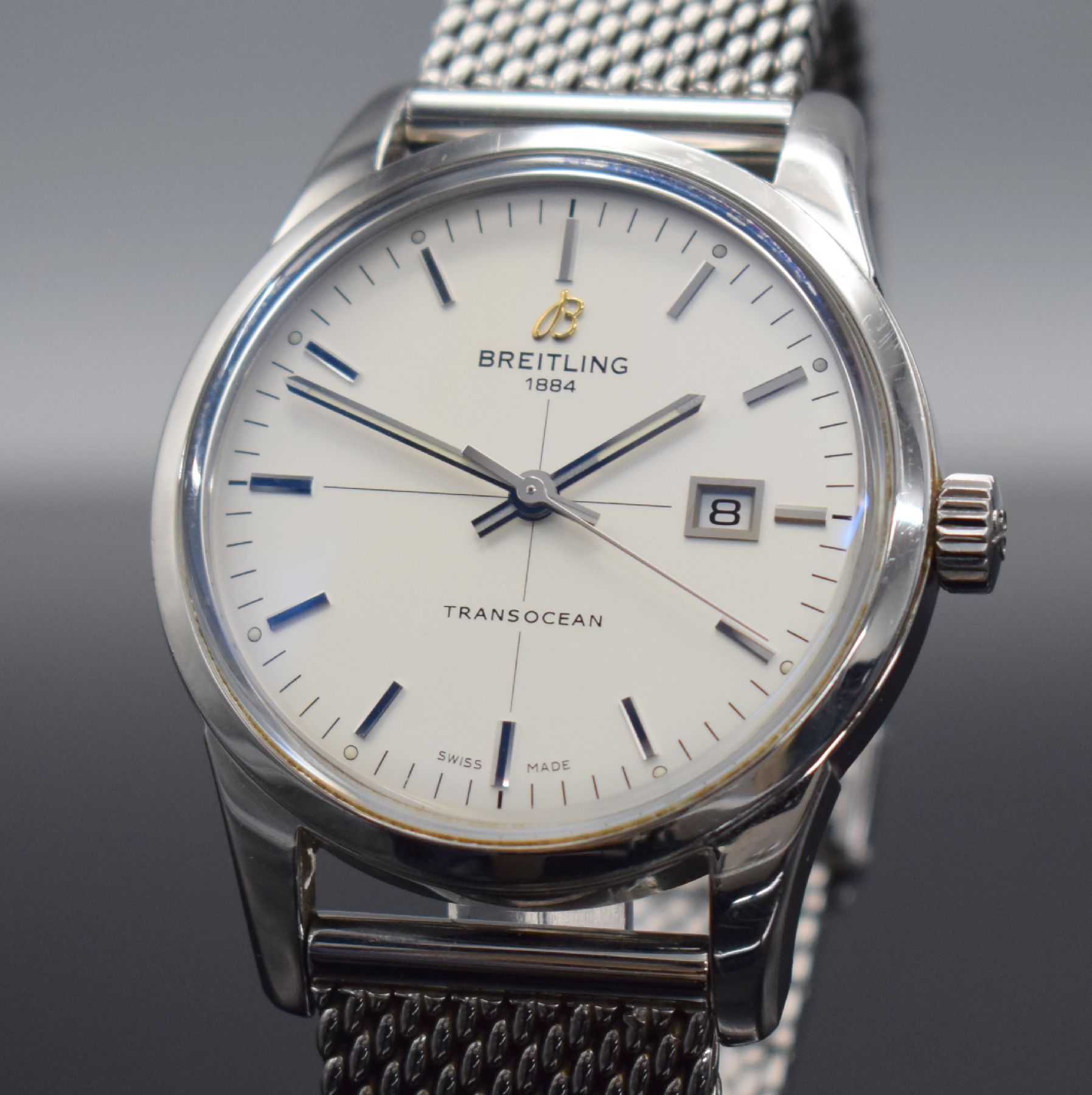 Detail a: BREITLING Transocean Herrenarmbanduhr in Edelstahl Referenz A10360, Schweiz um 2012, Automatik, großes Gehäuse, Boden geschr., orig. Milanaiseband ...