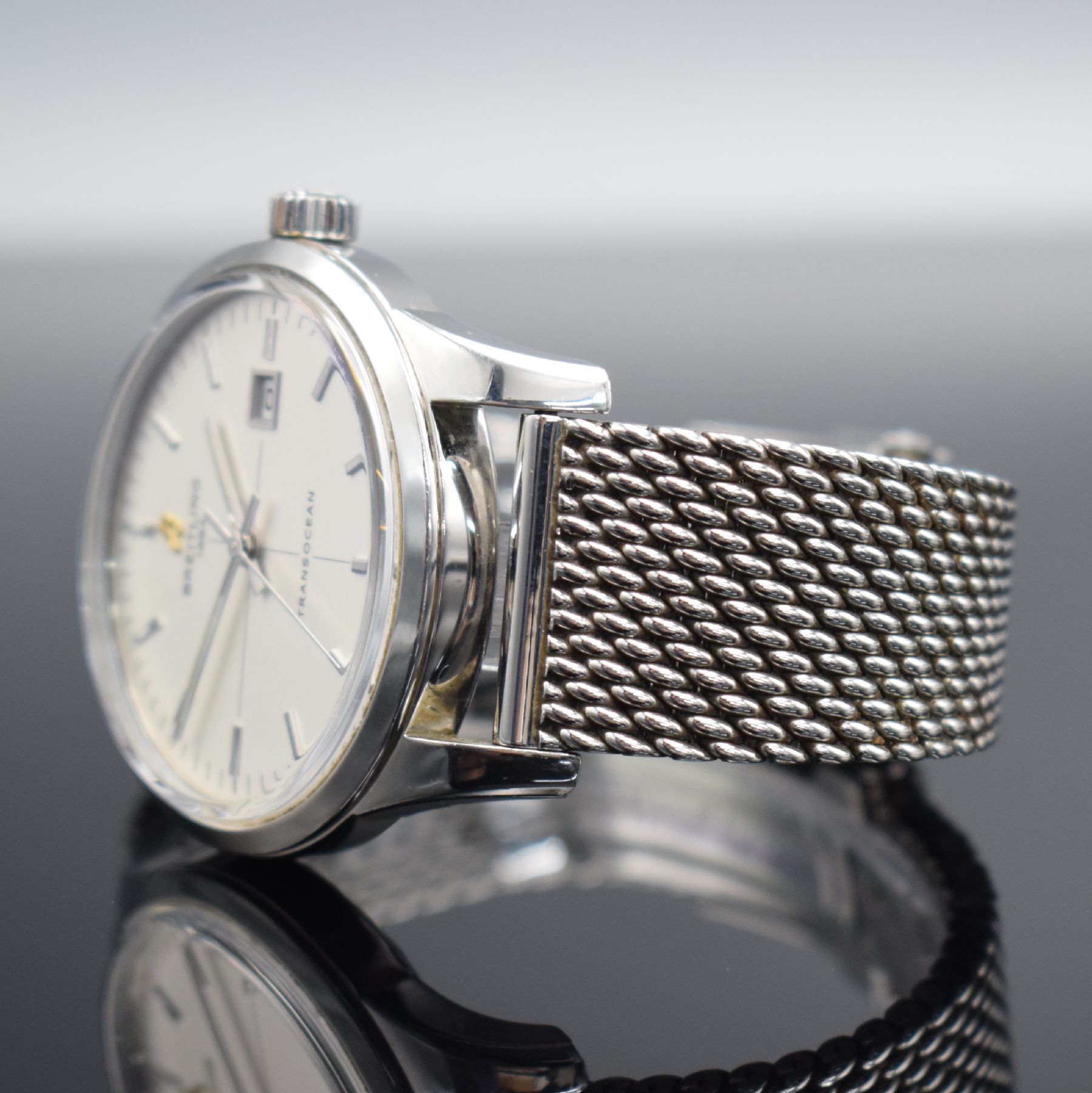 Detail b: BREITLING Transocean Herrenarmbanduhr in Edelstahl Referenz A10360, Schweiz um 2012, Automatik, großes Gehäuse, Boden geschr., orig. Milanaiseband ...